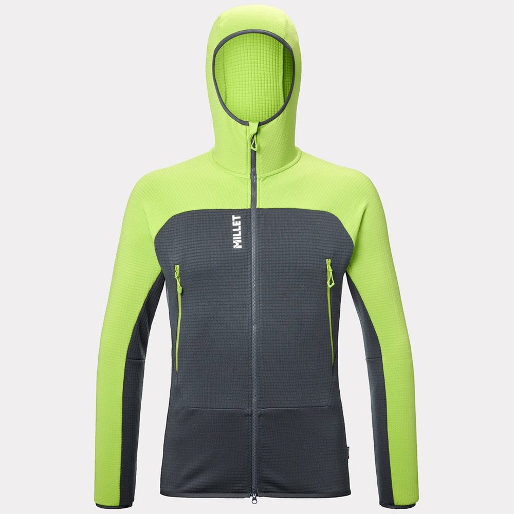 Millet Fleecejacke Fusion Grid Hoodie (Polartec, atmungsaktiv) grau/lime Herren