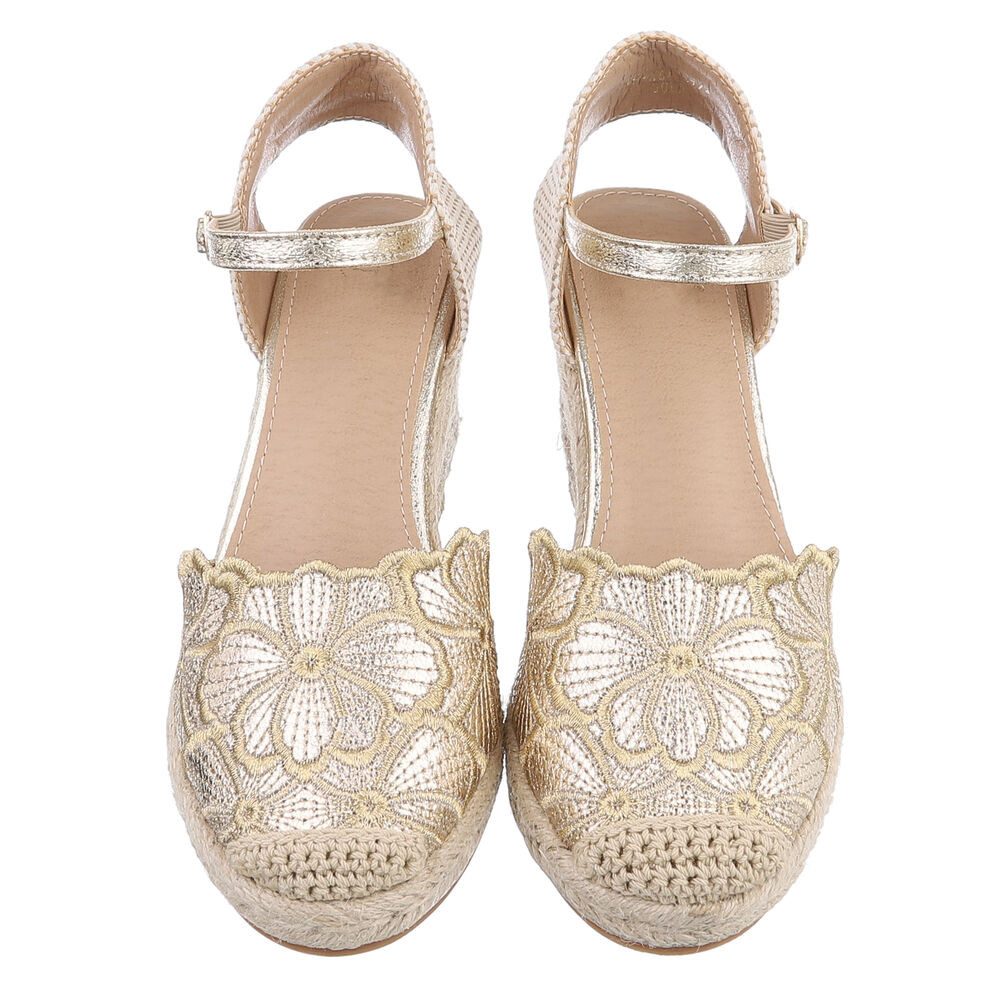 Ital-Design Beige Wedges mit Blumenstickerei – Sommerliche Eleganz Schnürpumps (89372886) Keilabsatz/Wedge Pumps in Gold