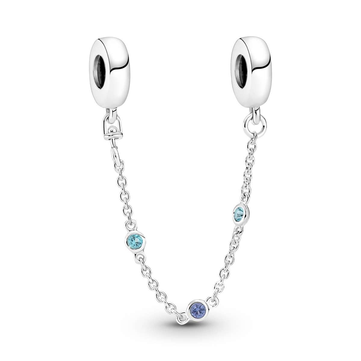 Pandora Kettenanhänger 791688C01-05, Sicherheitskette Silber Dreifacher Blauer Stein