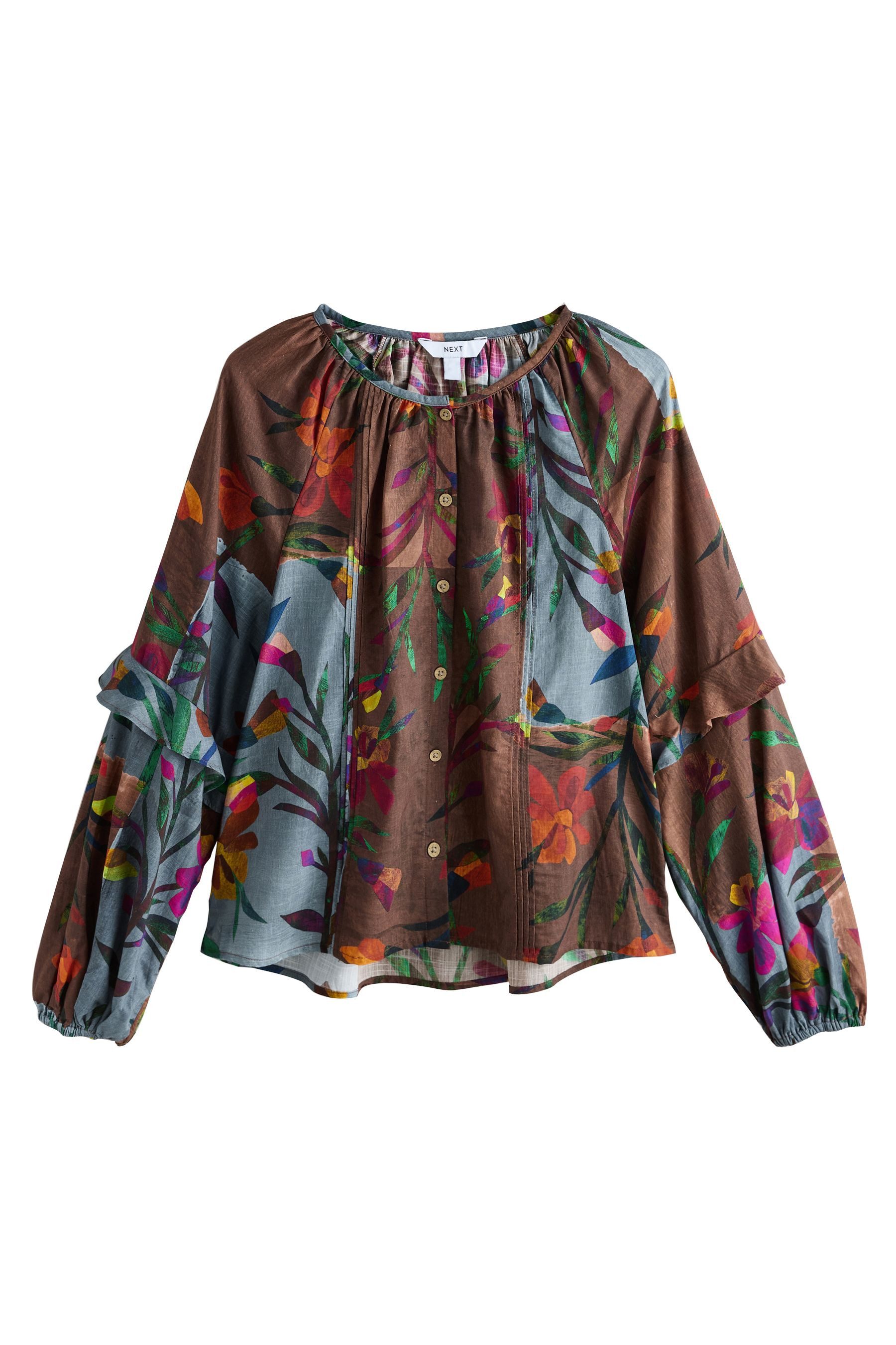 Next Langarmbluse Bluse mit Knopfleiste und Volumenärmeln (1-tlg)