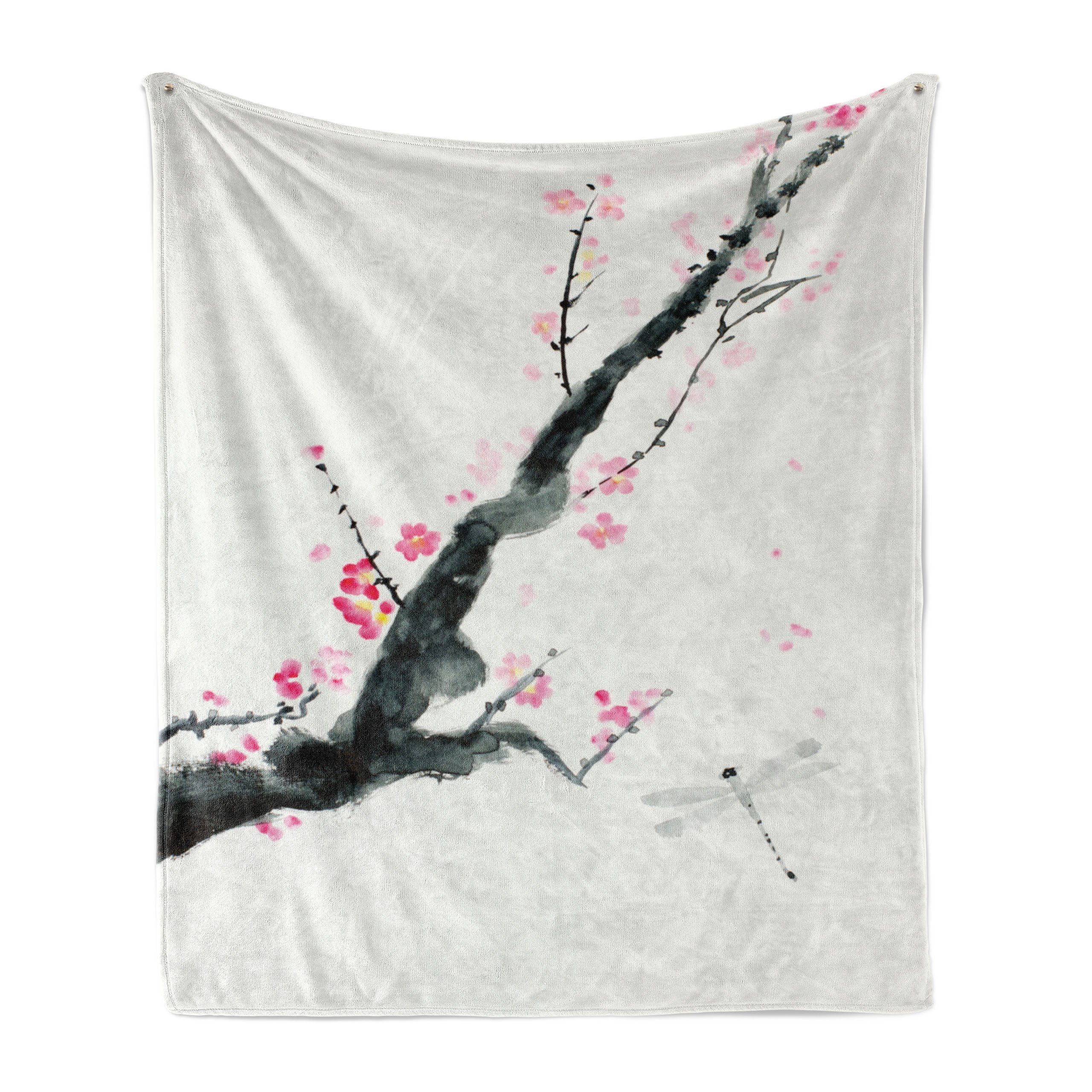 Wohndecke Gemütlicher Plüsch für den Innen- und Außenbereich, Abakuhaus, Blume Kirsche Sakura Baum