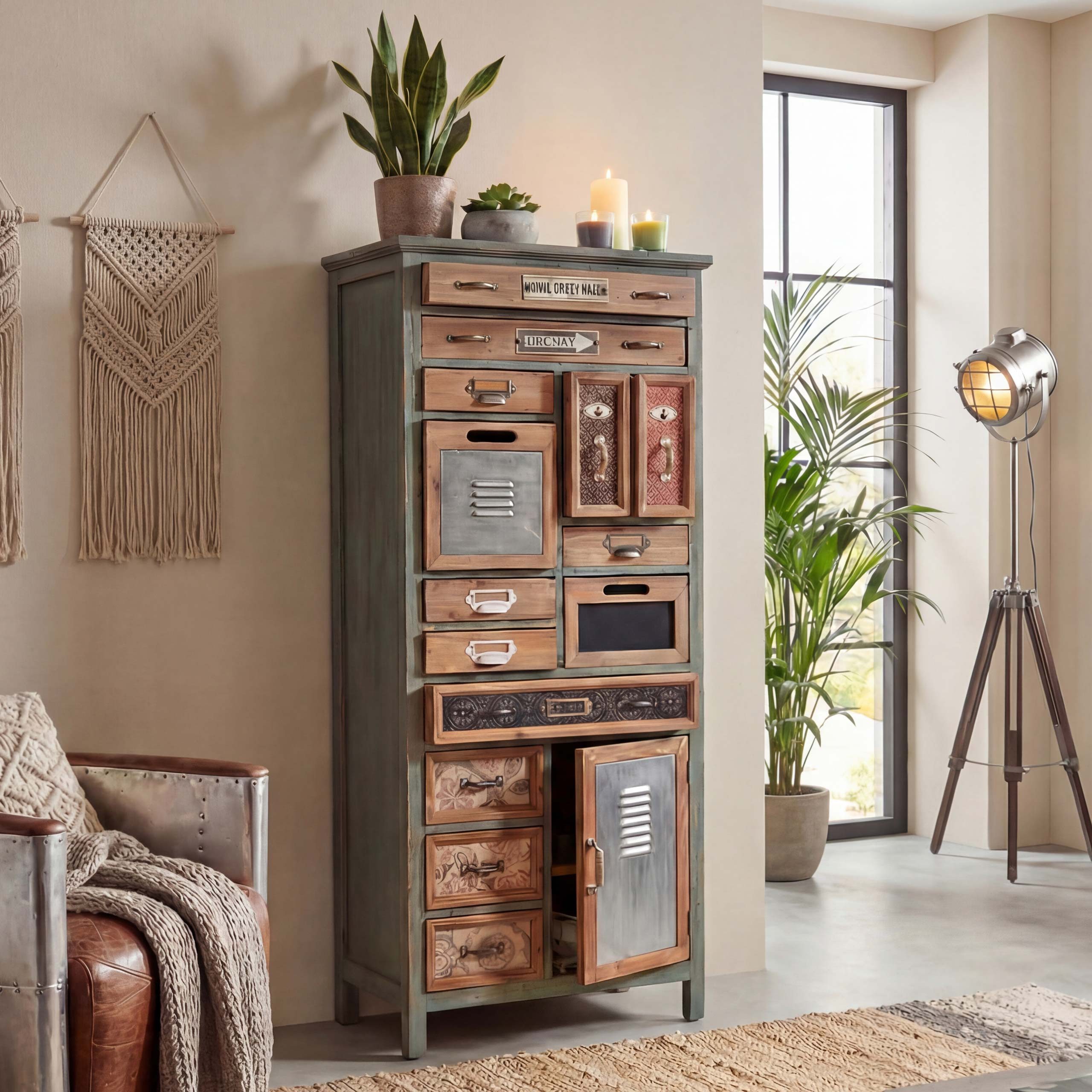 MCW Apothekerschrank MCW-A43-138 14 Schubladen, mit Staufach, Shabby-Look, Inklusive Bodenschoner