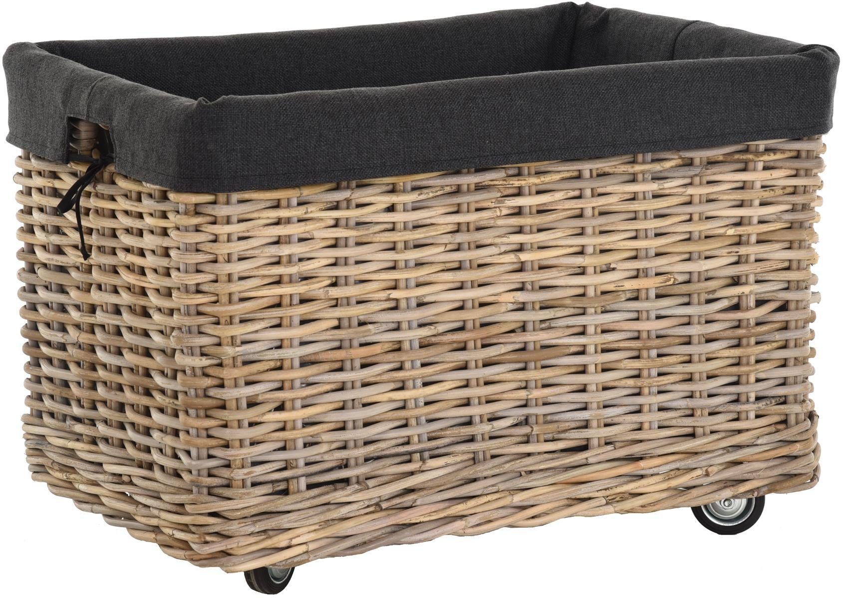 Krines Home Kaminholzkorb Großer Rollkorb Holzwagen Natur Rattan Korb Rollw günstig online kaufen