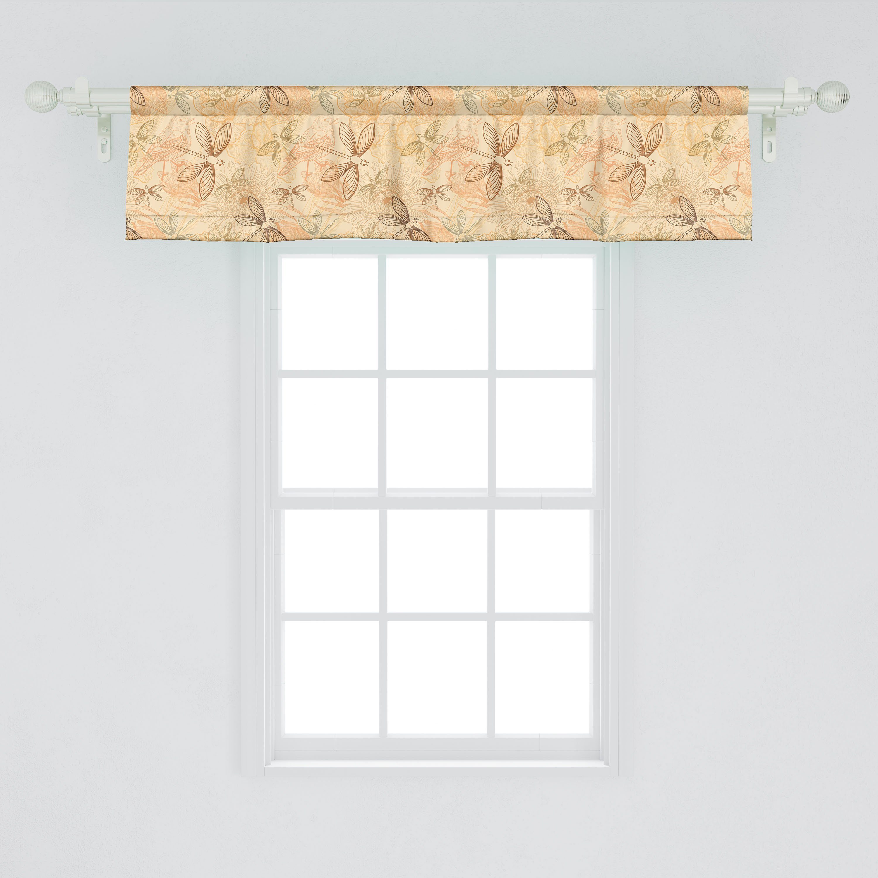 Scheibengardine Vorhang Volant für Küche Dekor Microfaser, Schlafzimmer Vintage mit Abakuhaus, Libellen Sahne Vögel Stangentasche