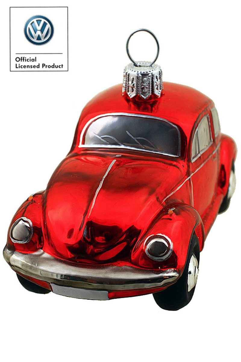 Hamburger Weihnachtskontor Christbaumschmuck VW Käfer rot Official Licensed Produkt, Dekohänger - mundgeblasen - handdekoriert