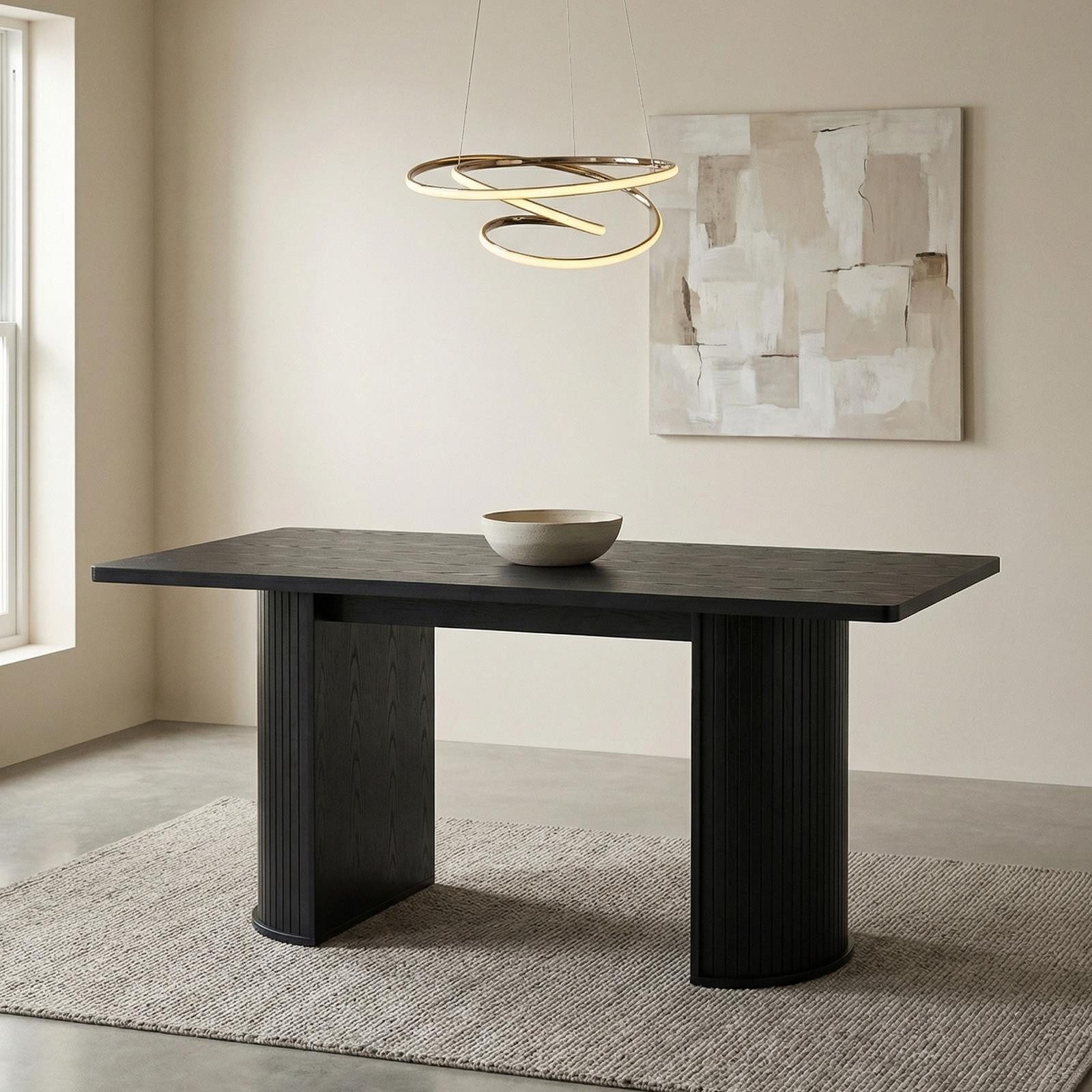 IDIMEX Esstisch GUARDA, Esszimmertisch 180x90 cm mit Designfuß in Lamellenoptik MDF Schwarz