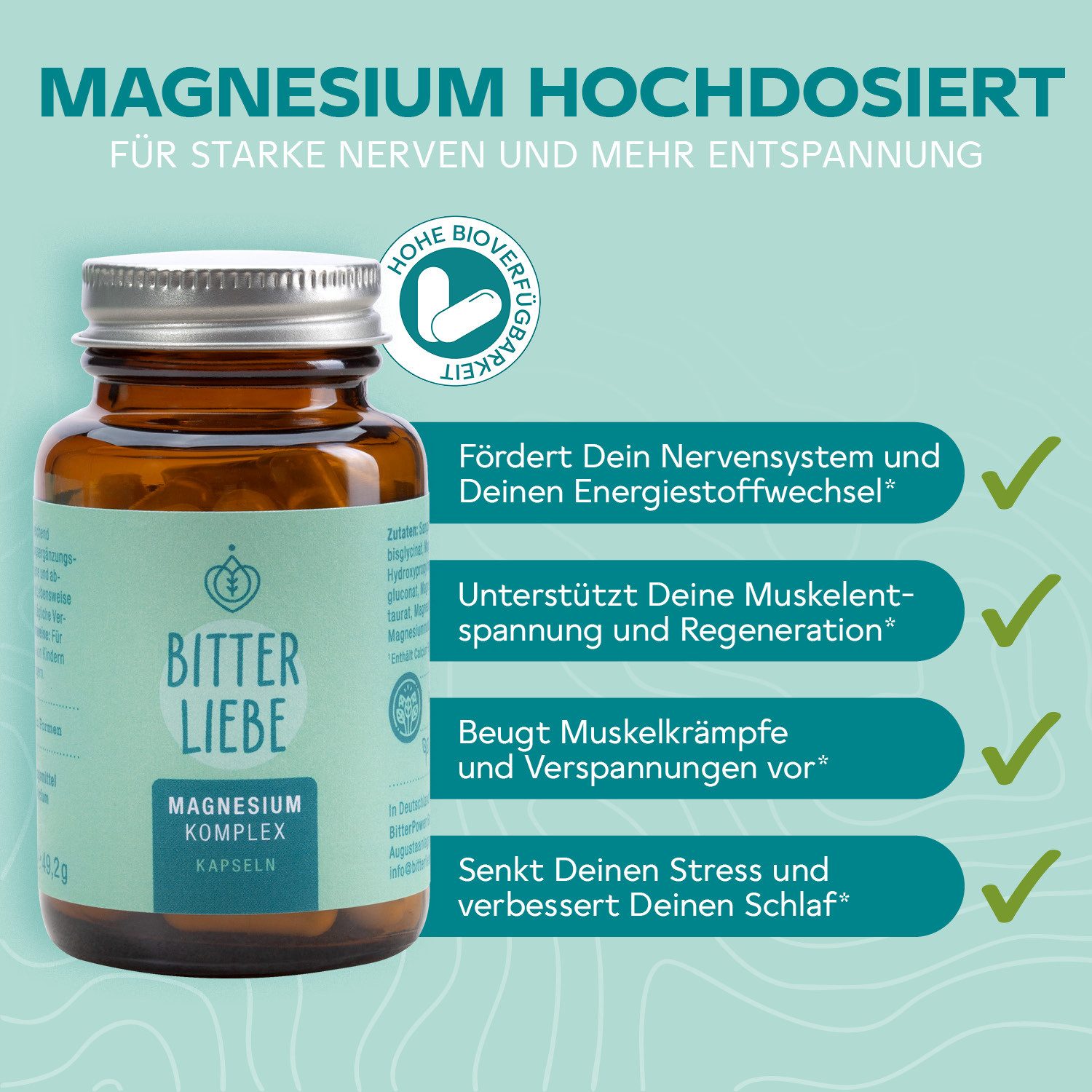 BitterLIebe - Magnesium Komplex - Kapseln mit Glycinate, Bisglycinat & Citrat - Kapseln