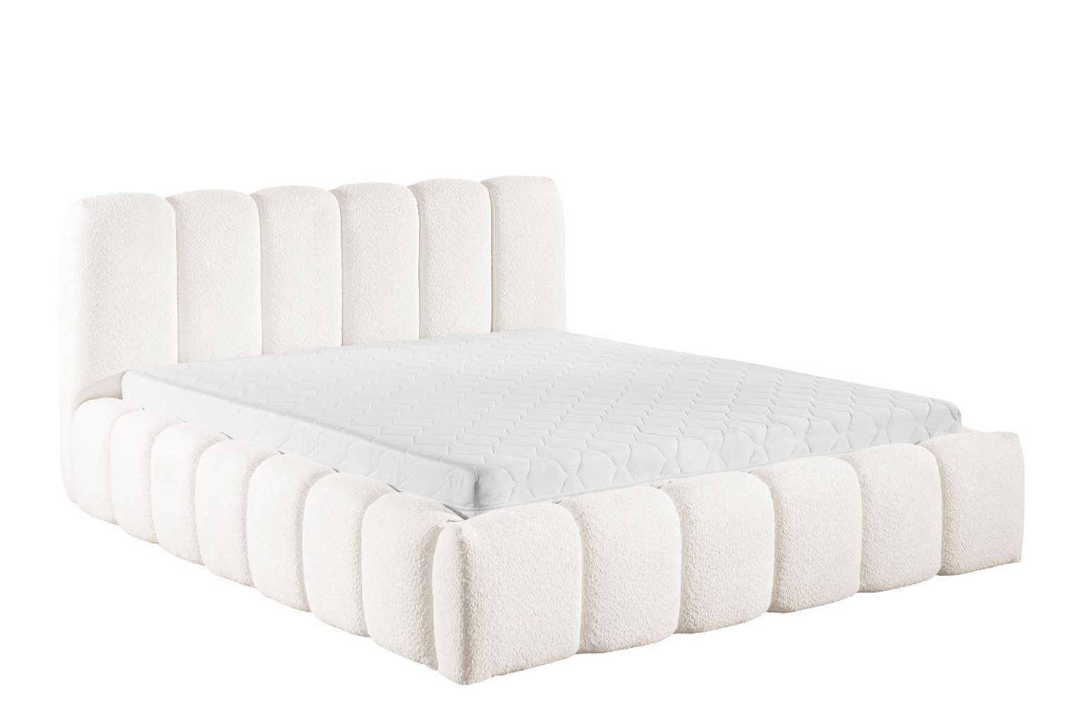 Kaiser Möbel Polsterbett mit Bettkasten, Bouclé-Stoff Catch Me, MICANDI (Bett mit Bettkasten, Bettgestell mit Lattenrost), Bouclé-Stoff,Vertikale Ziernähte, Premium-Ausführung,Modernes Design