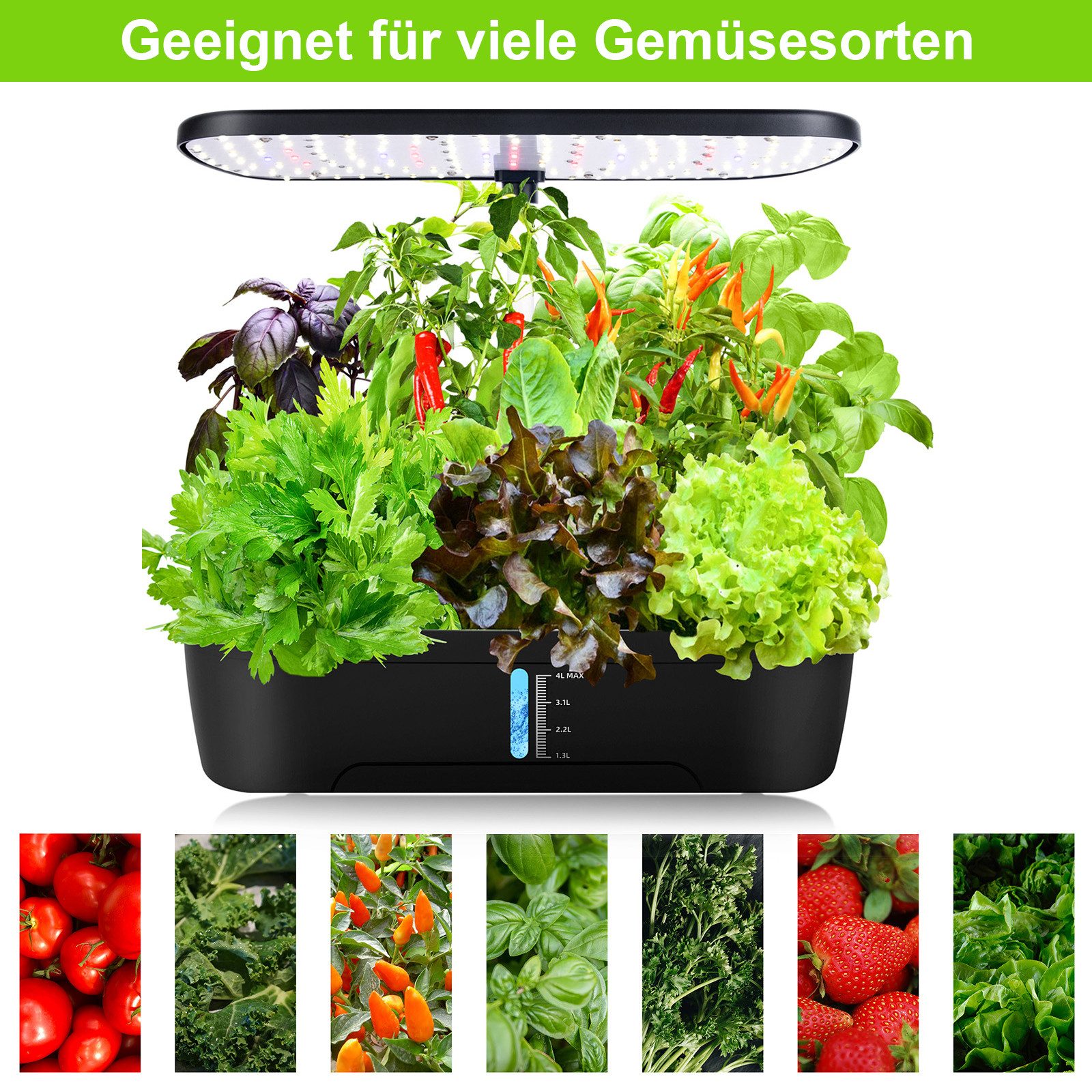 Jibenhome Indoor Herb Garden Planter Set with LED Grow Light & Timer, 8/12 Pods, Hydroponic Growing Systems with Sprouter Tray & Pump