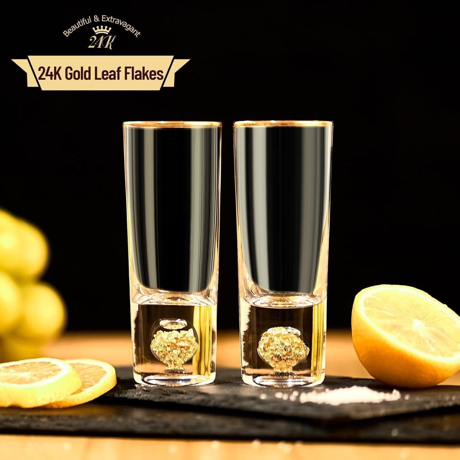 LuxusKollektion Schnapsglas Schnapsgläser Kristall 6cl 24K Blattgold Kristall Schnapsgläser 6 Pcs