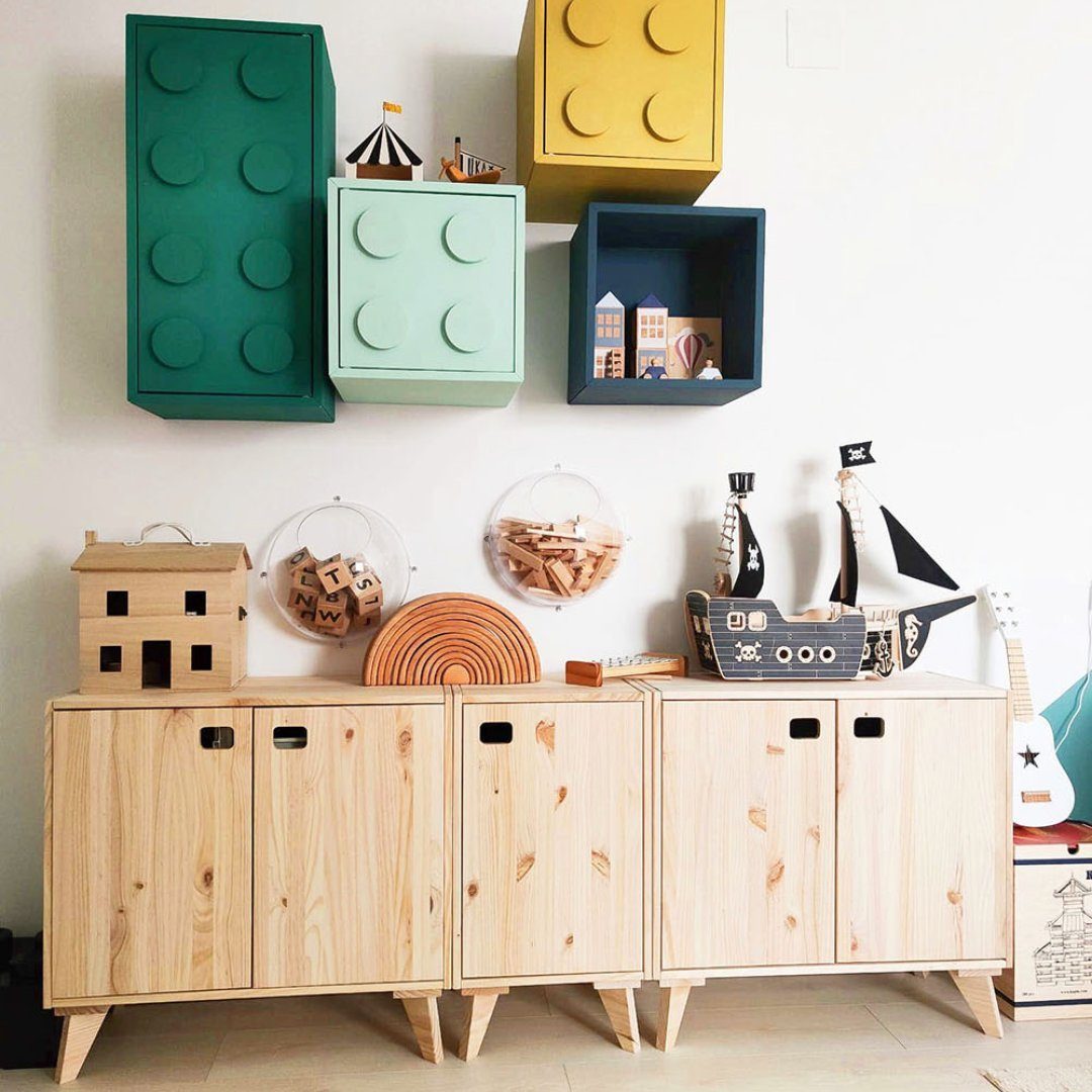 Astigarraga Kit Line Kommode Dinamic Regal-Set "Kommode", Schränkchen mit zwei Türen (Schrankmodul mit Füßen), Unbehandeltes Vollholz aus europäischem Anbau