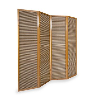 Homestyle4u Paravent Holz Raumteiler Bambus Braun Sichtschutz Indoor faltbar, 4-teilig