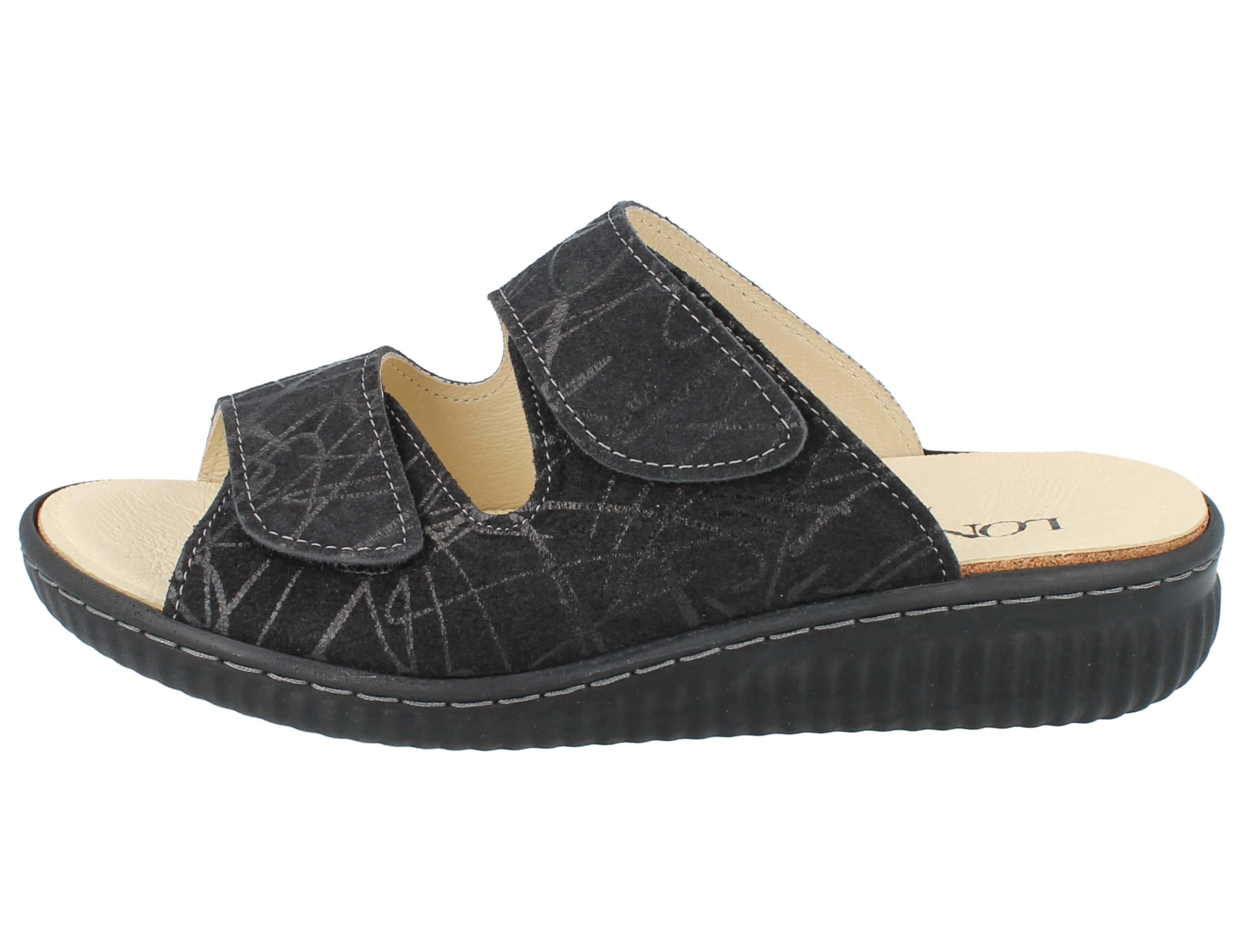 Longo LONGO Damen Pantolette schwarz bedrucktes Nubukleder - Größe: 37 Pantolette