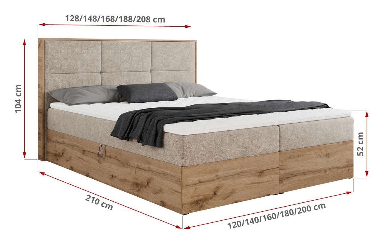 2, mit Eiche Multipocket-Matratze, mit Kopfstütze Boxspringbett ALBERO MKS Holzrahmen, Doppelbett, MÖBEL