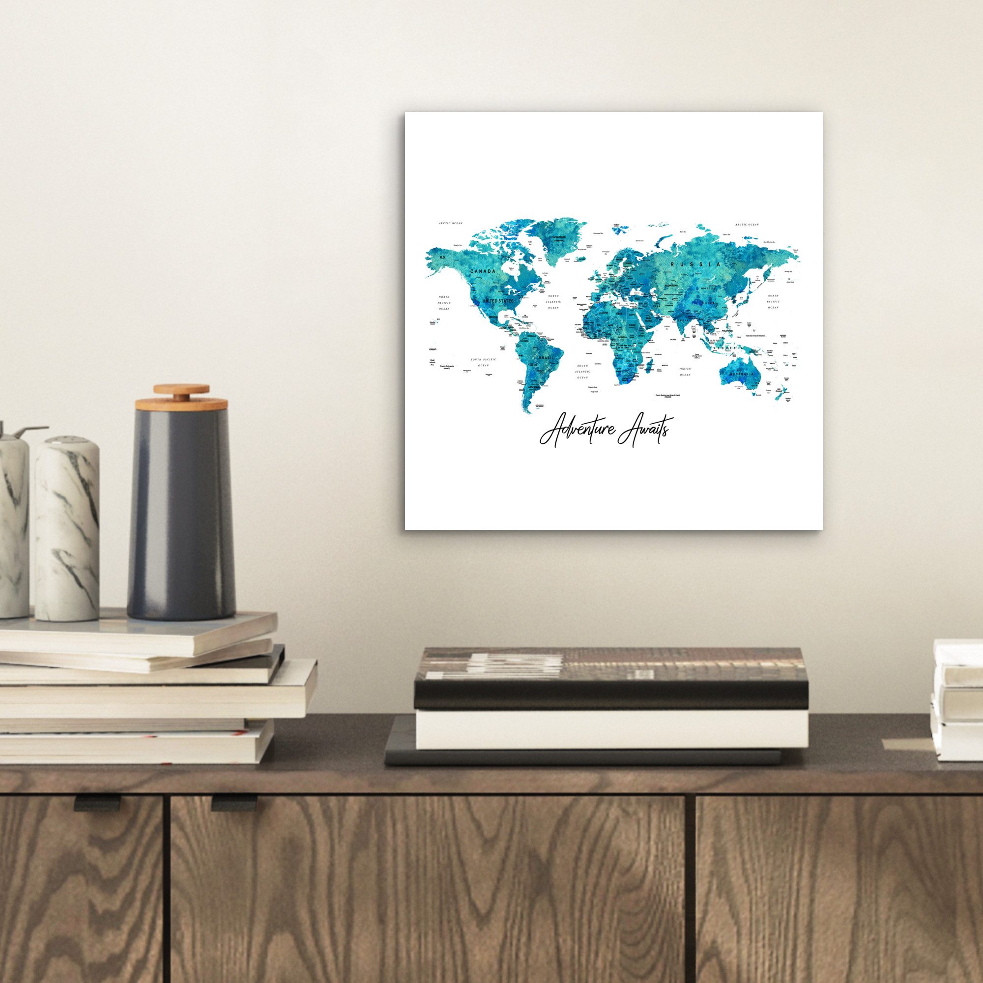 MuchoWow Metallbild Weltkarte - Blau - günstig online kaufen