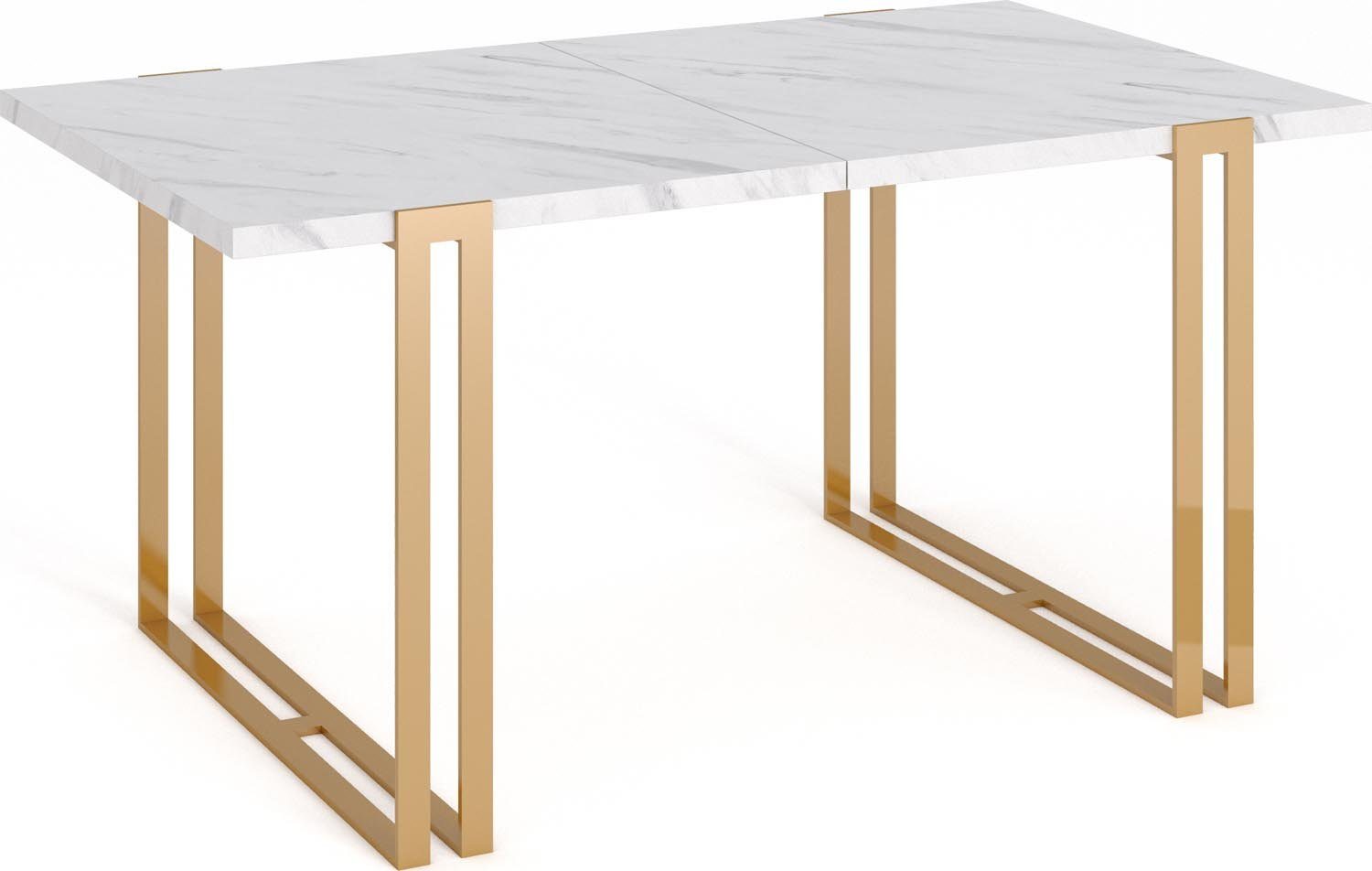 WFL GROUP Esstisch Wolf, Glamour Ausziehbar Tisch im Loft-Stil mit Metallbeinen Weiß Marmoroptik