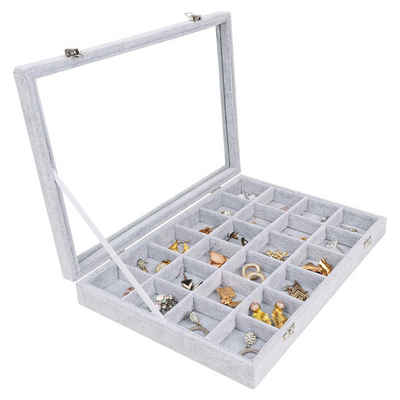 Belle Vous Schmuckständer Schmuckaufbewahrungsbox mit transparentem Deckel & 24 Fächern, Schmuckorganizer mit Glasdeckel & 24 Fächern