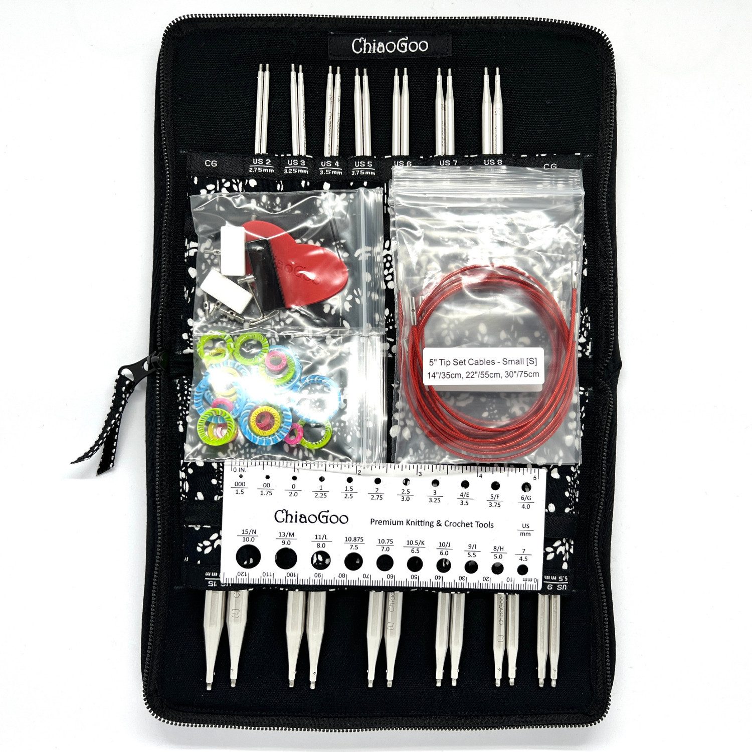 ChiaoGoo Rundstricknadeln Edelstahl Rundstricknadelset Twist Red Lace Complete 2.75 - 10.0 mm, Stricknadel-Set mit auswechselbaren Nadelspitzen 2,75 - 10,0 mm, Rundstricknadel-Set, Premium-Edelstahl, Lace-Spitzen, Stoffetui