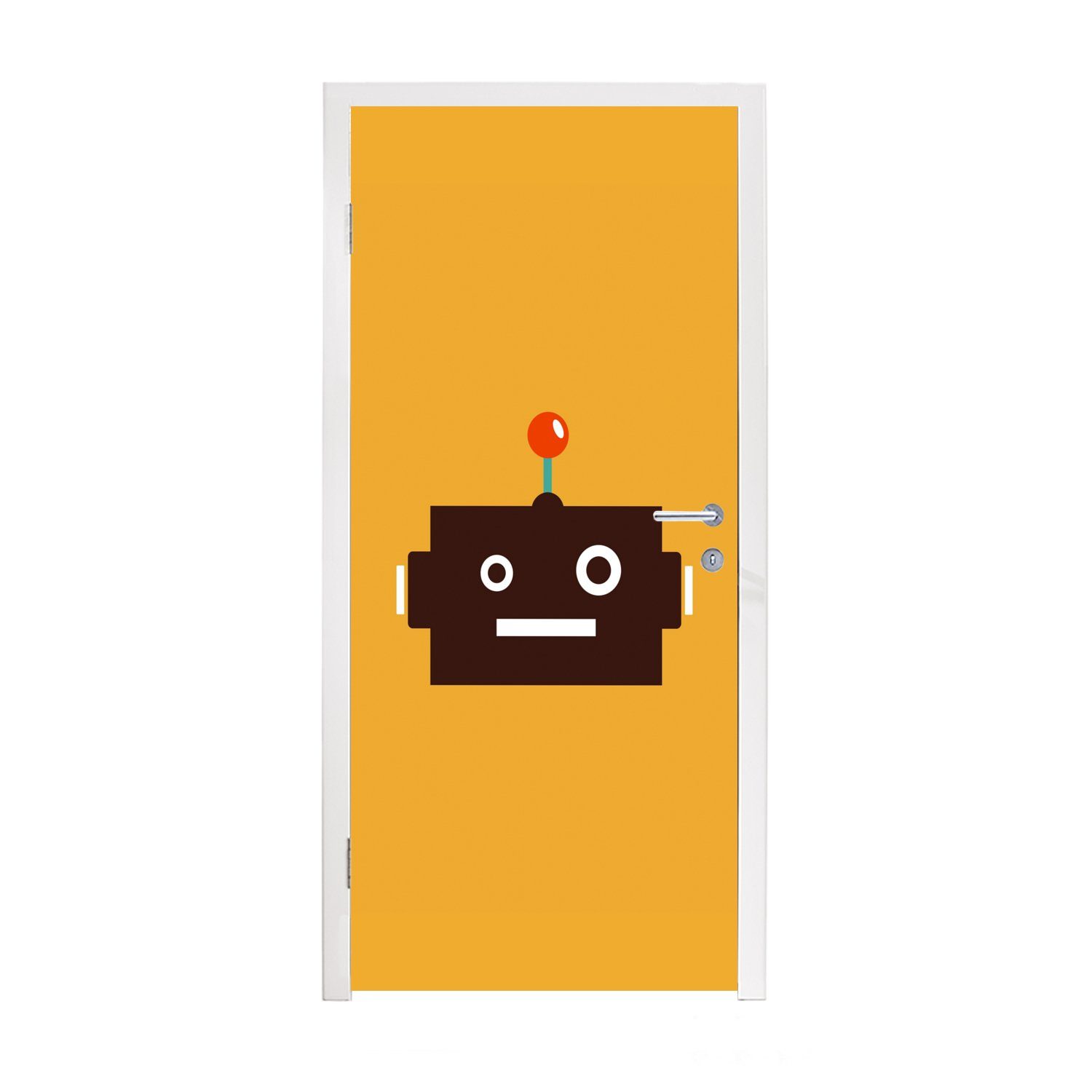 MuchoWow Türtapete Roboter - Gesicht - Antenne - Gelb - Jungen - Kind, Matt, bedruckt, (1 St), Fototapete für Tür, Türaufkleber, 75x205 cm | Türtapeten