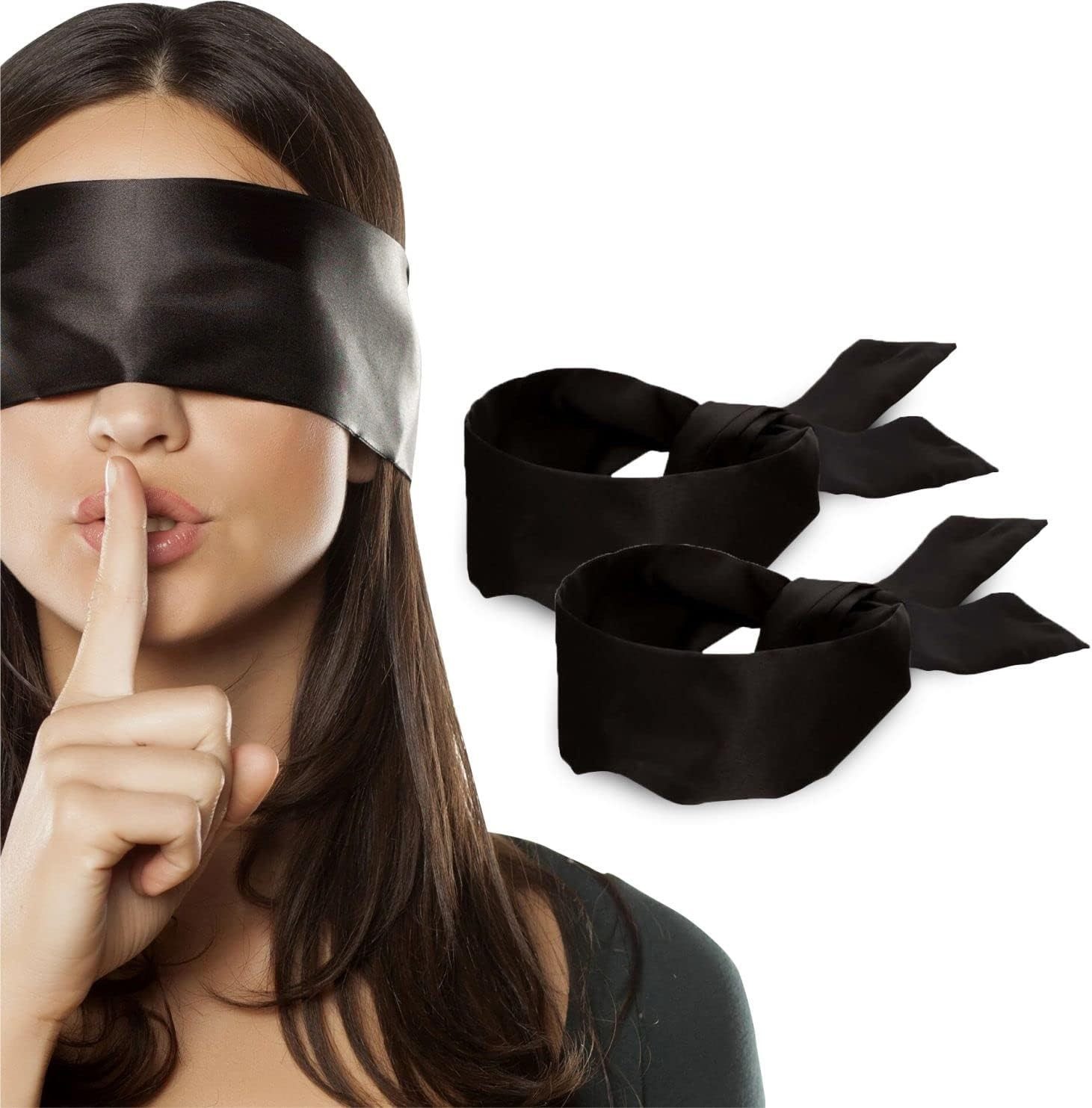 Montegoni Tuchmaske Seiden-Satin Schlafmaske – Weiche Augenbinde, 2er Pack (Schwarz), Luxurious Silk Satin Fabric