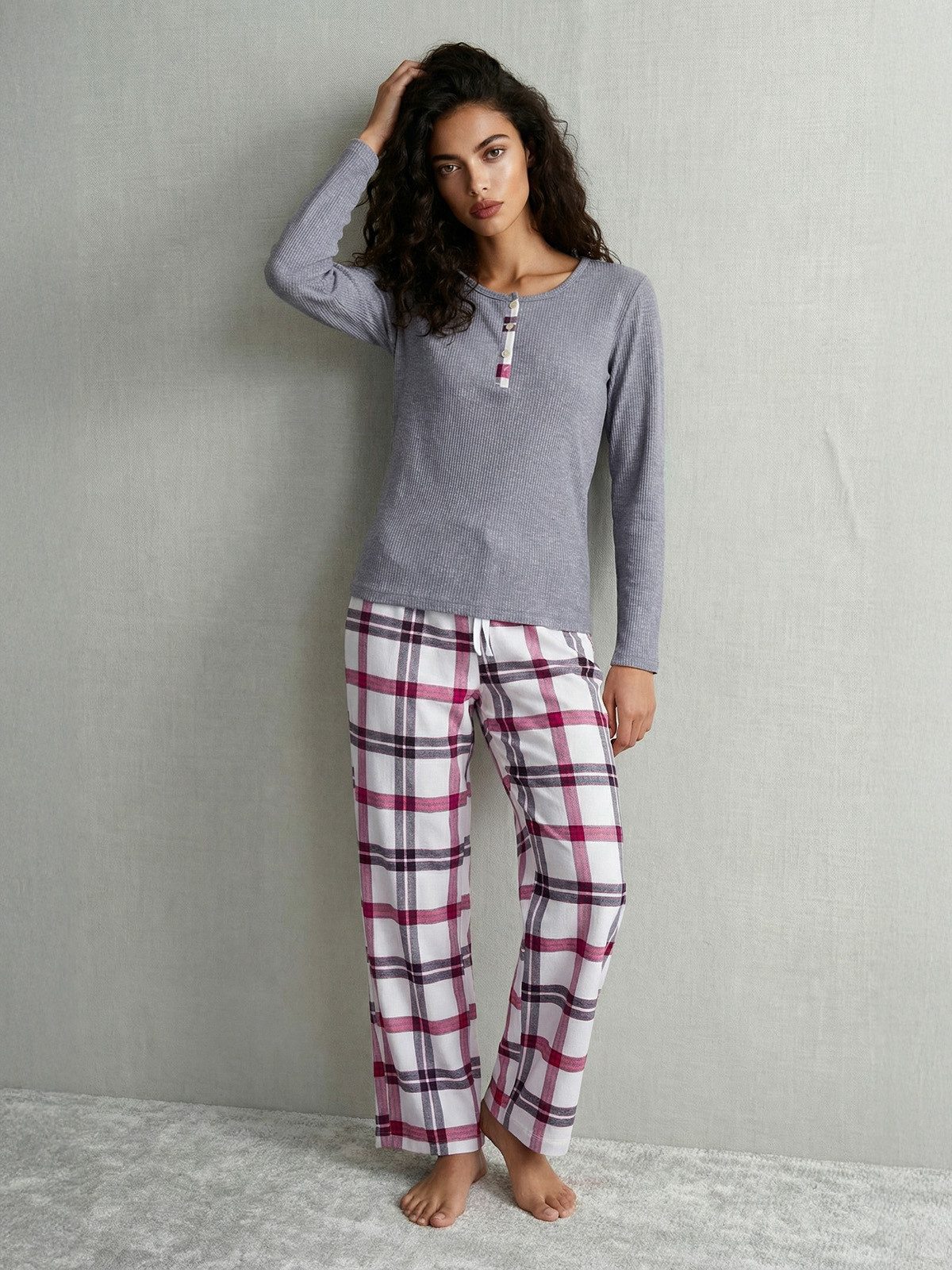Pyjama Pyjama Set Langarm - Sienna Ripp Karo