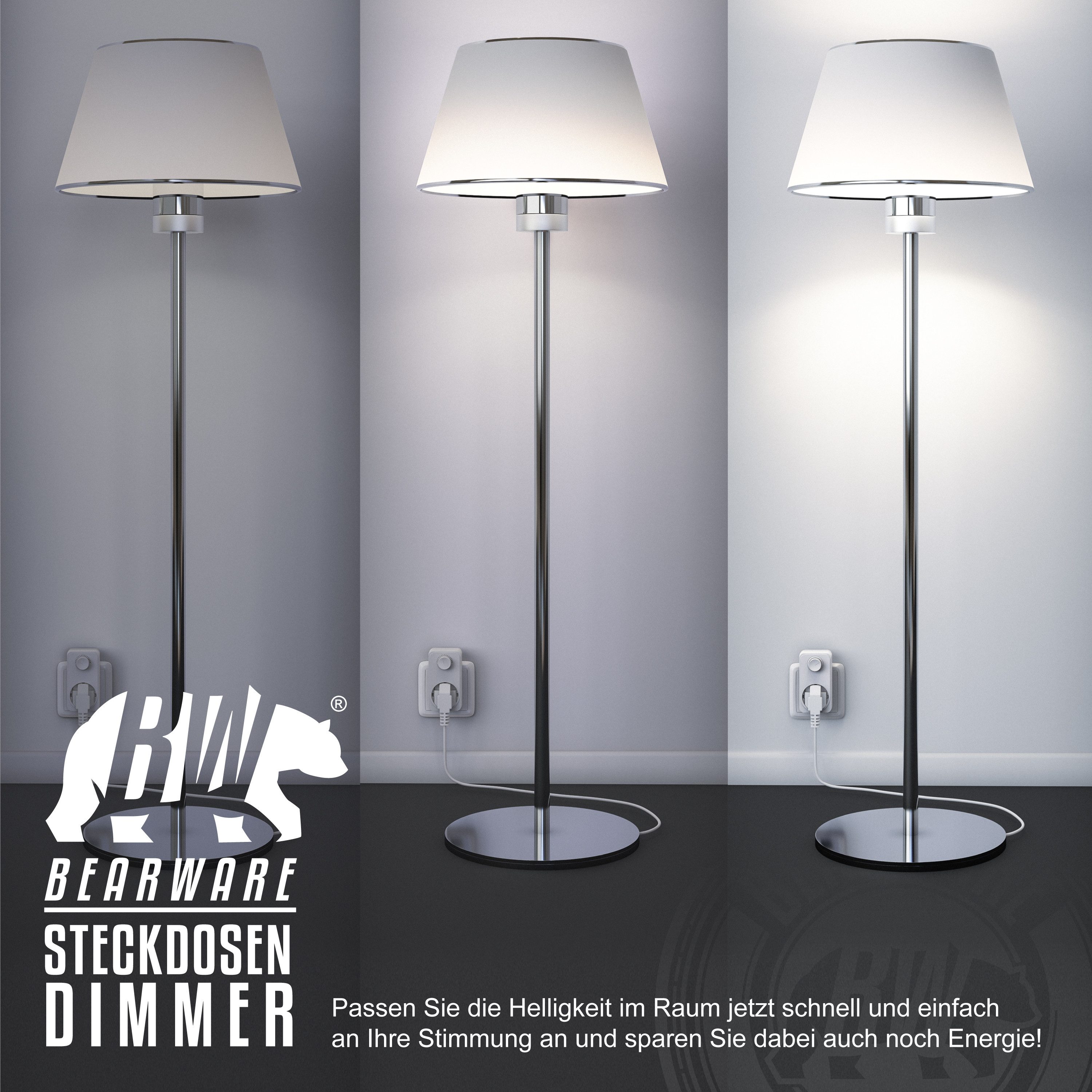 BEARWARE Drehdimmer Steckdosendimmer mit Drehregler für Glühlampen, 20 - 400 W (1-St), Universal Dimmer / Helligkeitsregler für Tischlampen und Stehlampen – Bild 5 von 5