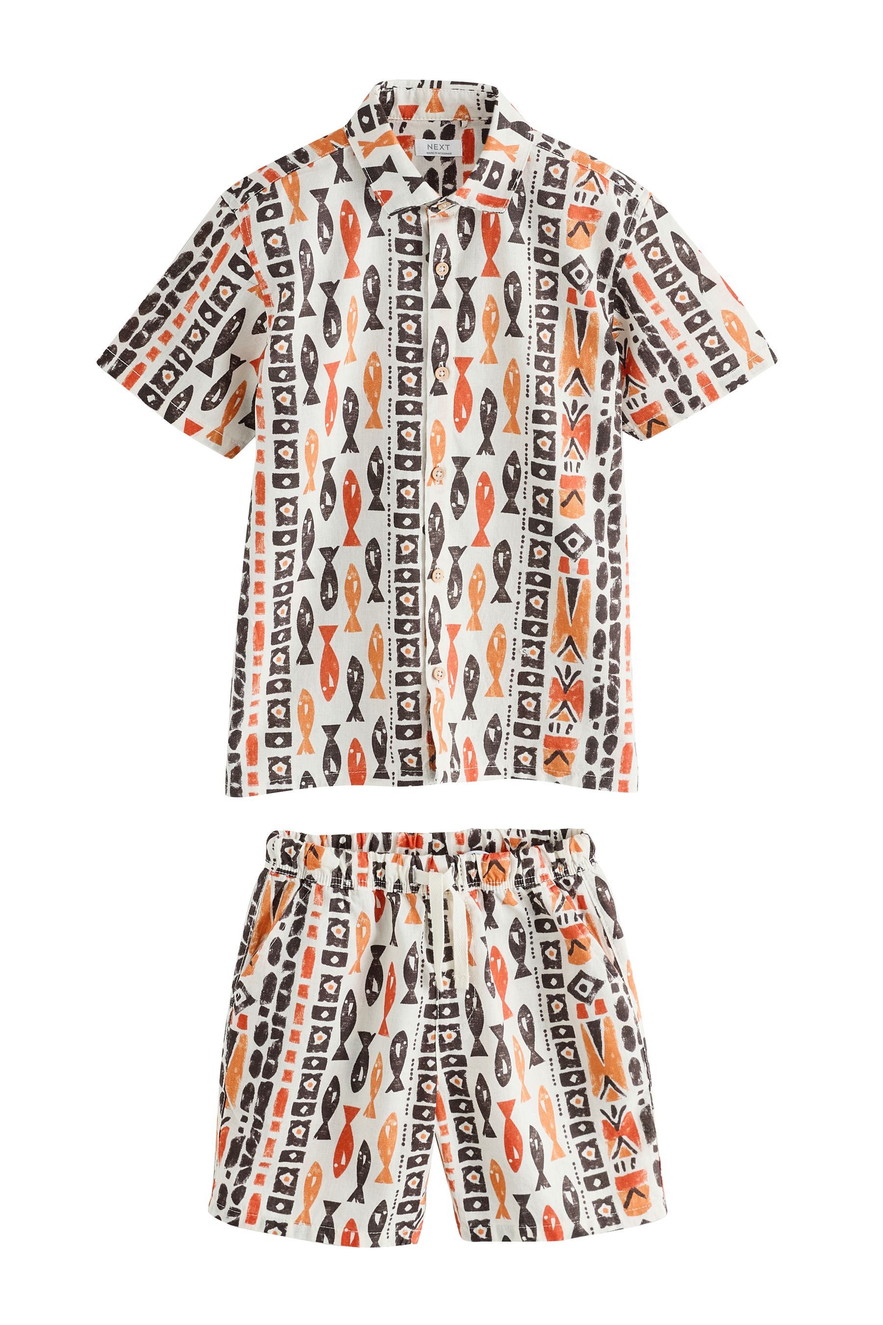 Next Shirt & Shorts Gemustertes Kurzarmhemd und Shorts im Set (2-tlg)