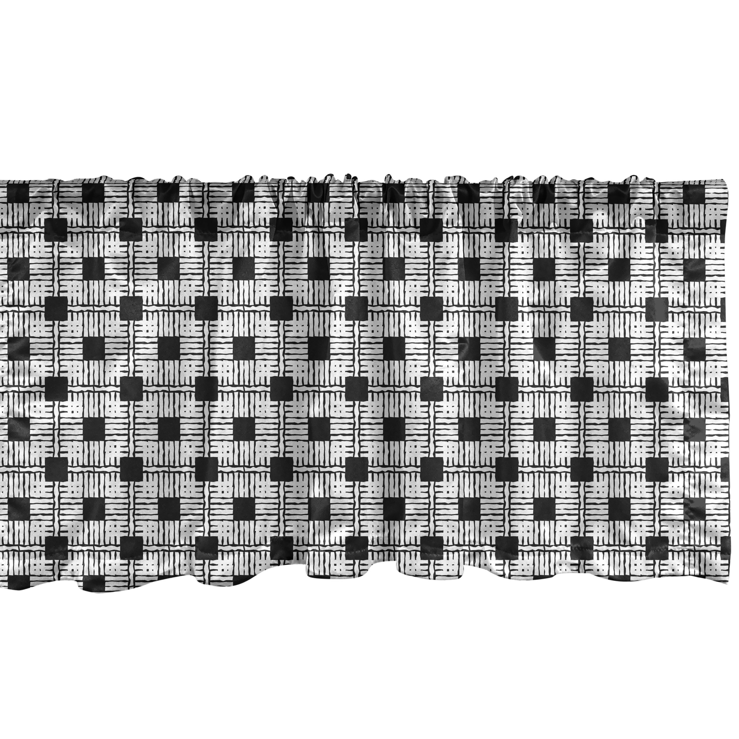 Scheibengardine Vorhang Volant für Küche mit Squares Monotone Stangentasche, Microfaser, Abstrakt Abakuhaus, Stripes Dekor Schlafzimmer