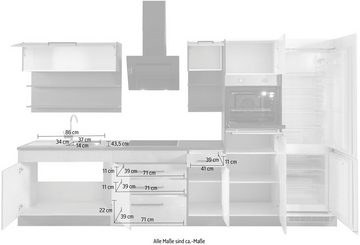 HELD MÖBEL Küchenzeile Tulsa, mit E-Geräten, Breite 350 cm, schwarze Metallgriffe, MDF Fronten