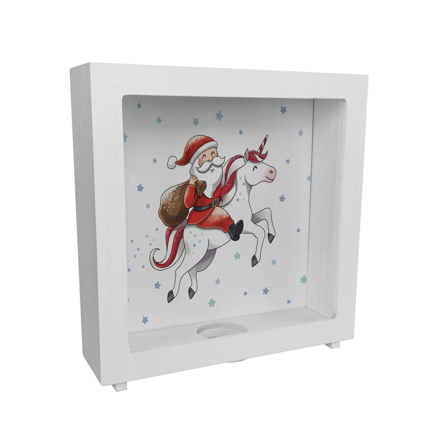 Spardose Weihnachtsmann auf Einhorn Rahmen Spardose aus Holz