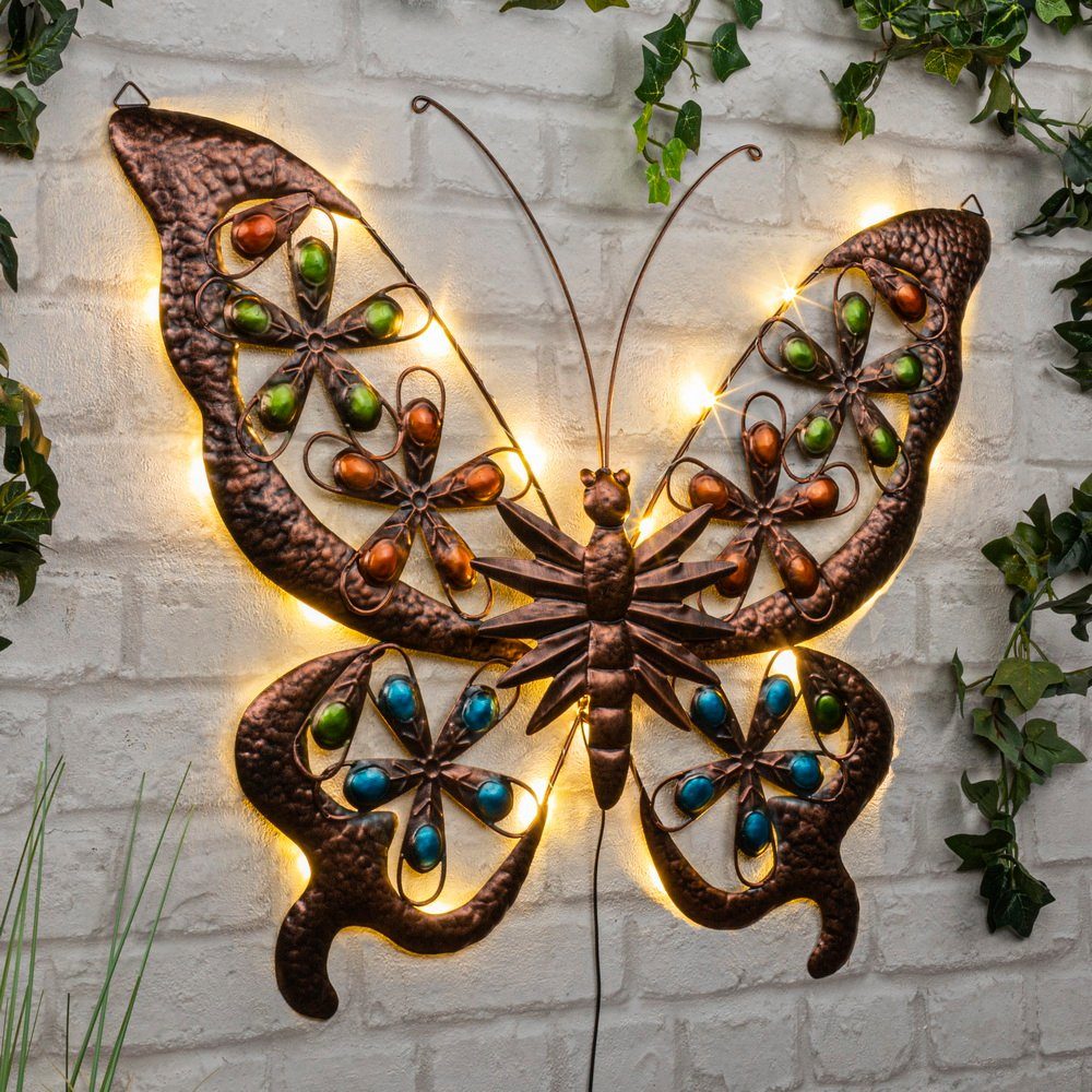 habeig 3D Wandpaneel LED Solar-Wandlicht LED-Beleuchtung Schmetterling mit  24 LEDs, Inklusive aufladbarer Akku 1x Mignon AA