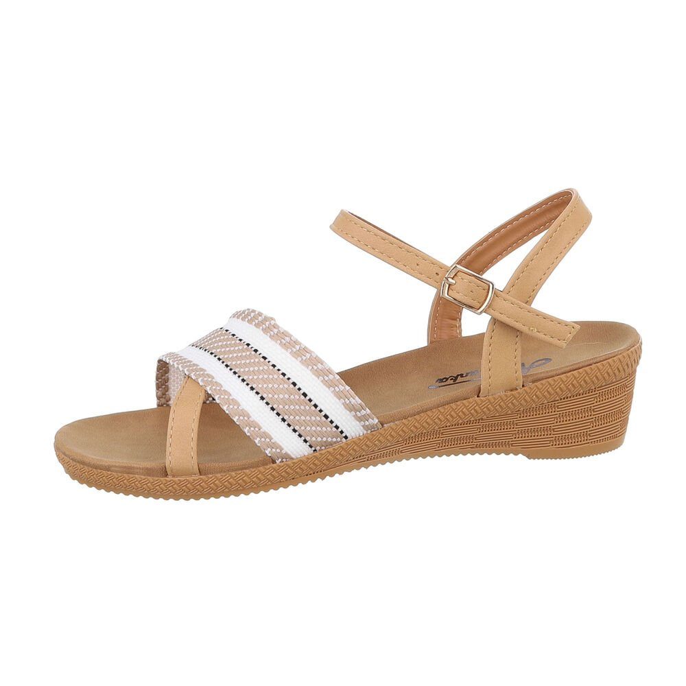 Ital-Design Damen Freizeit Riemchensandalette Keilabsatz/Wedge Keilsandaletten in Beige