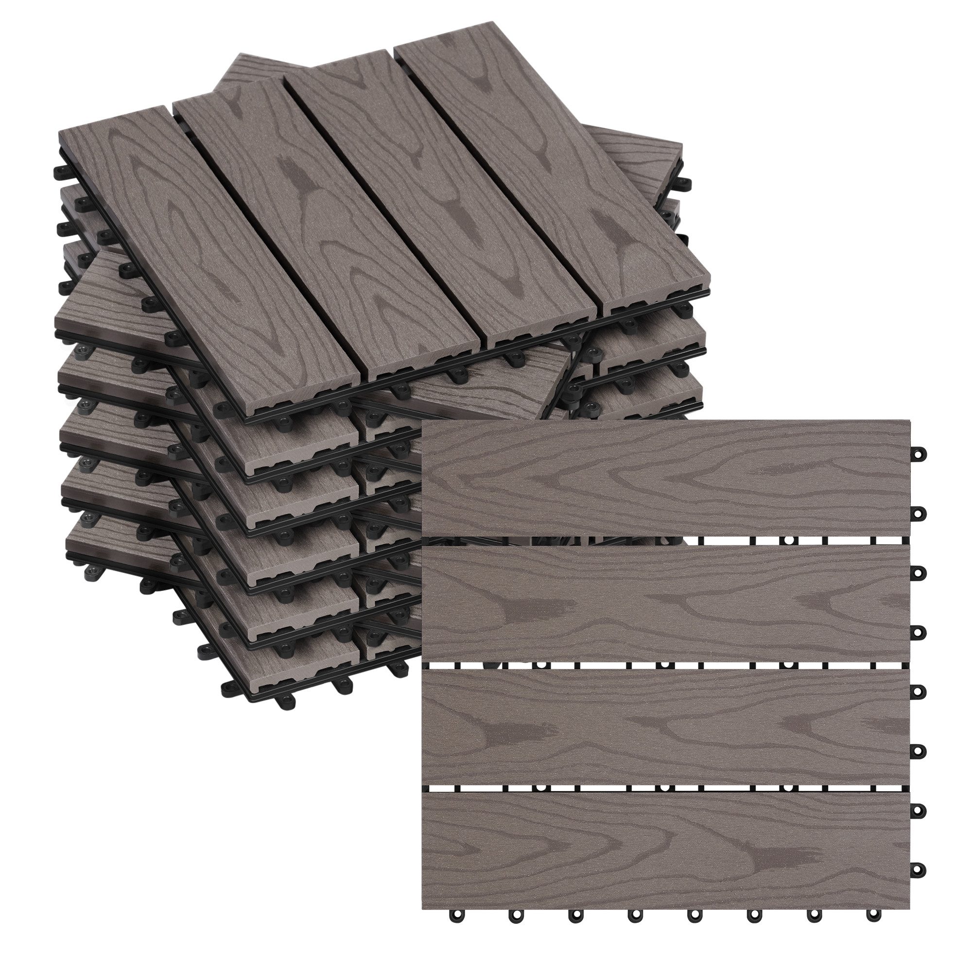Woltu WPC-Fliesen, 11 St., WPC Terrassenfliesen Holzoptik (11-St./ 1 m)