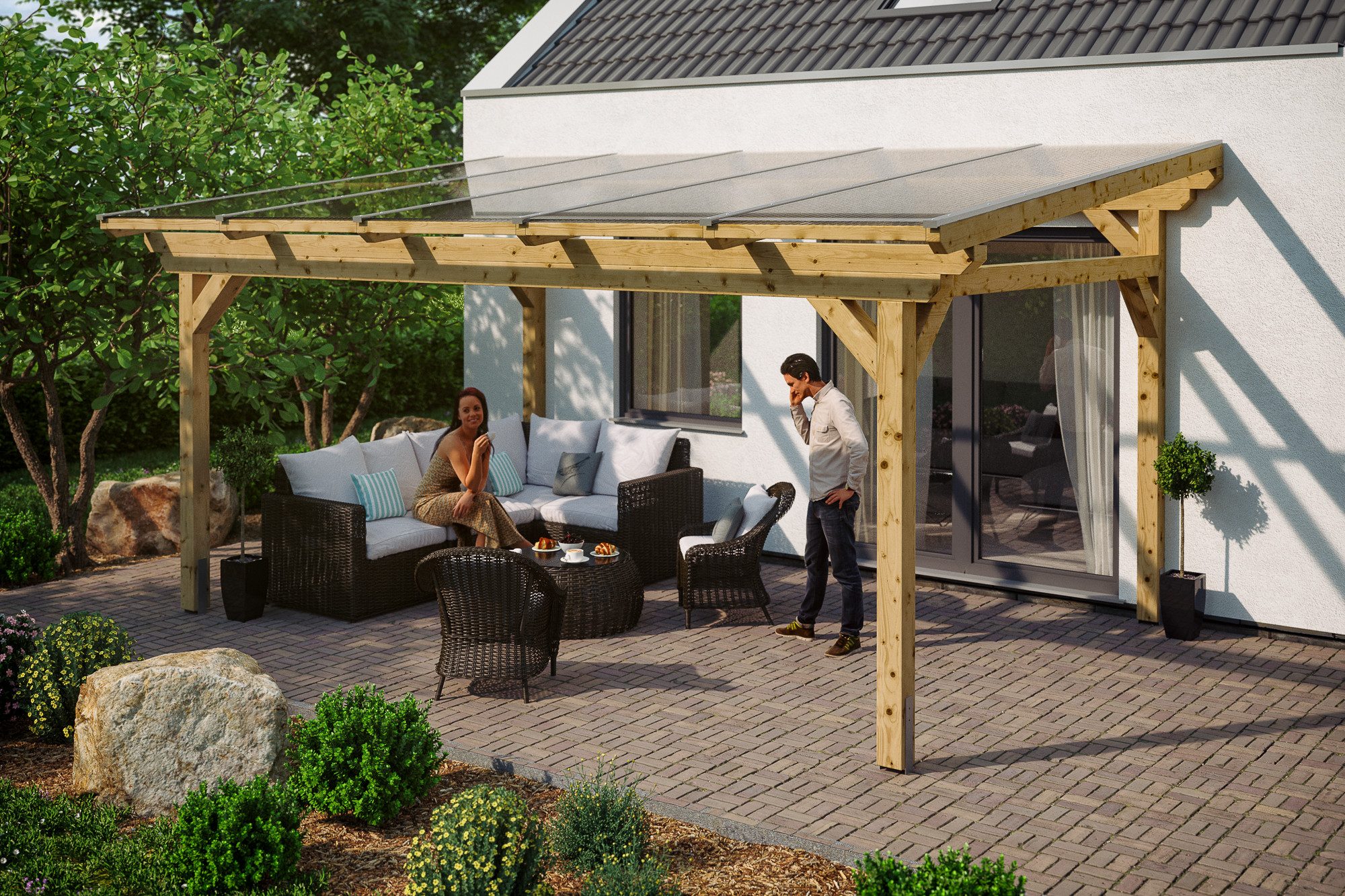 Thumbnail - Skanholz Terrassendach Sanremo, BxT: 541x400 cm, Bedachung Doppelstegplatten, Leimholz