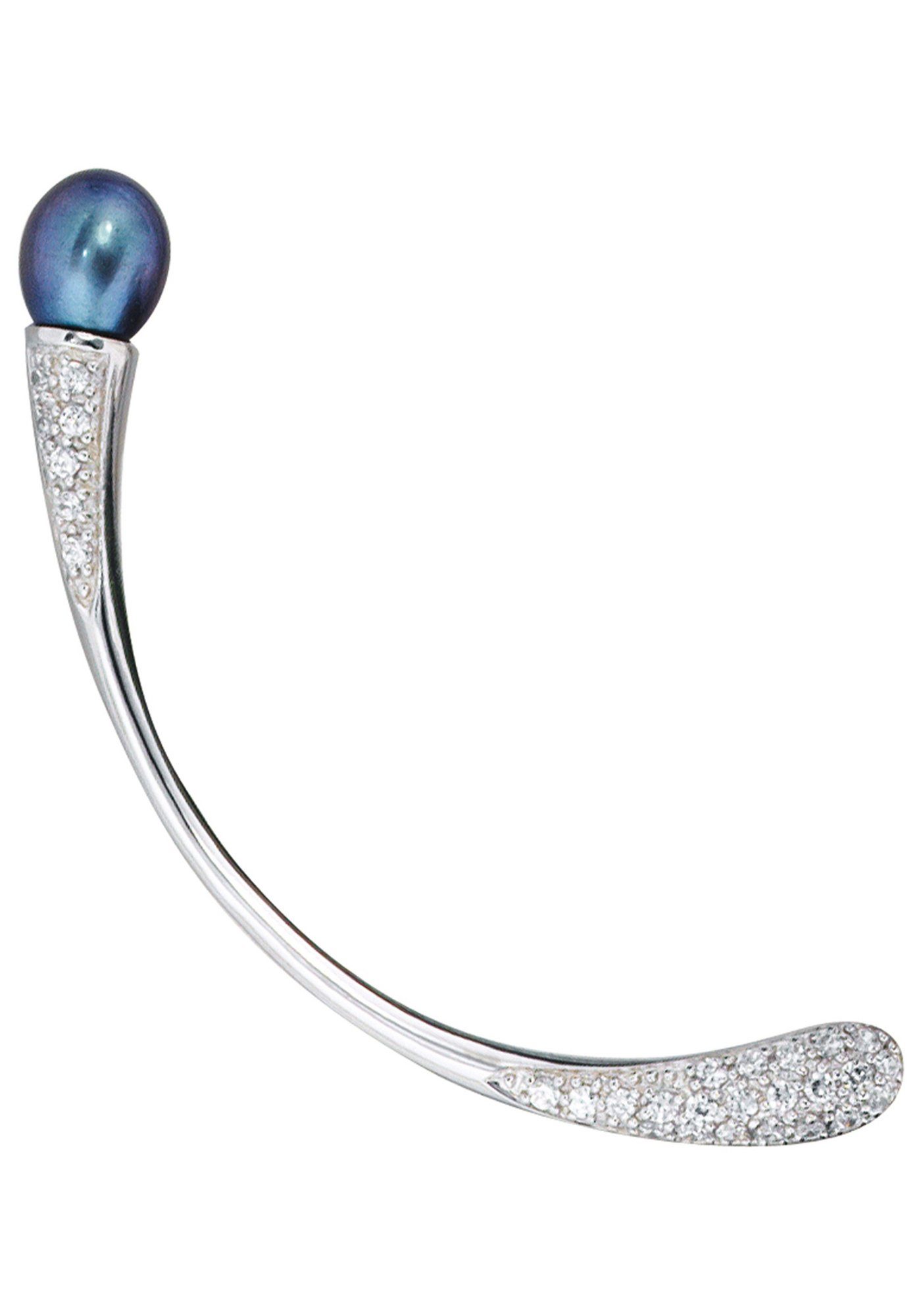 JOBO Brosche, 925 Silber mit synthetischer Perle und 29 Zirkonia