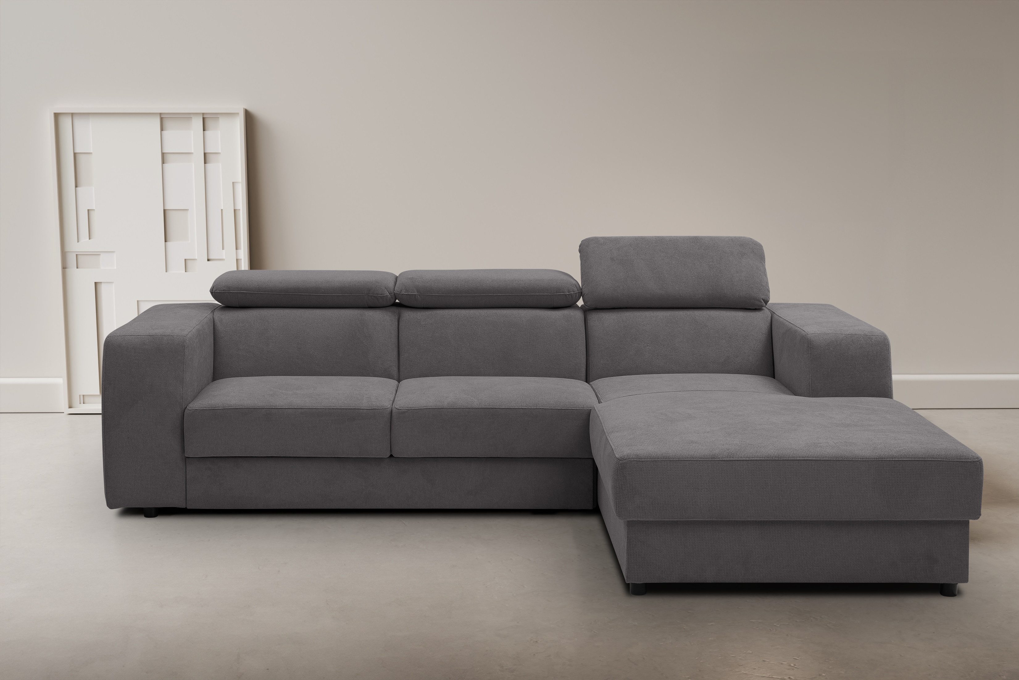 WERK2 Ecksofa Cherry 270 x 192 cm modern & bequem, Kopfteilverstellung, Bettfunktion, Luxus-Microfaser Chenille, L-Form, XXL, Schlaffunktion, Bettkasten