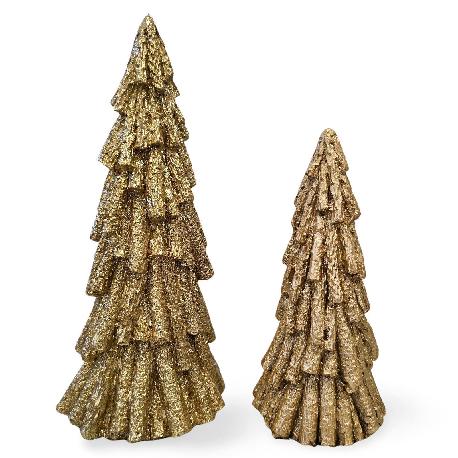 Logbuch-Verlag Dekofigur Deko Tannen Gold im 2er-Set – Weihnachtsbäume aus Polyresin 15 & 20 cm