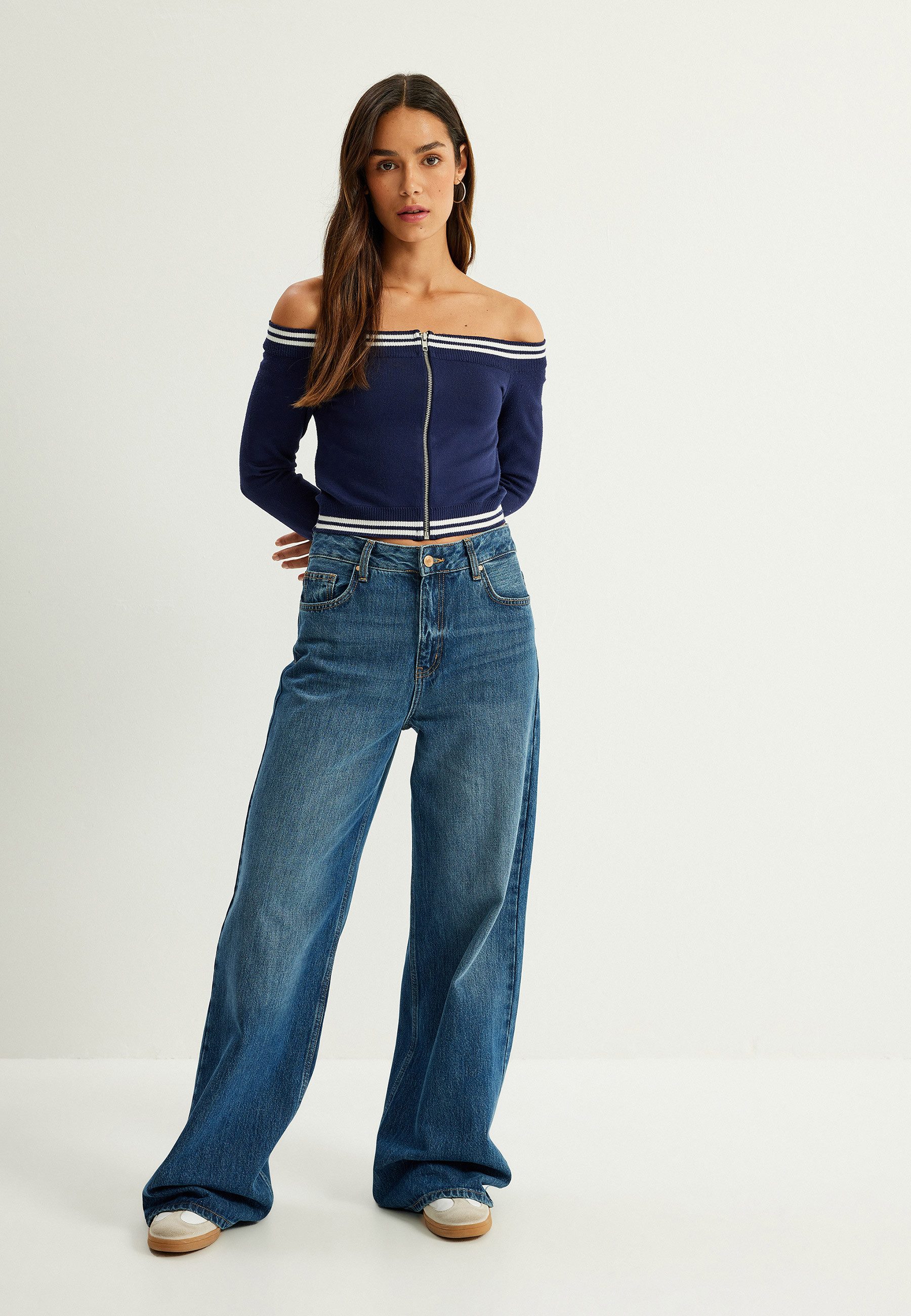 Koton Strickpullover U-Boot-Kragen Mit Reißverschlussdetail günstig online kaufen