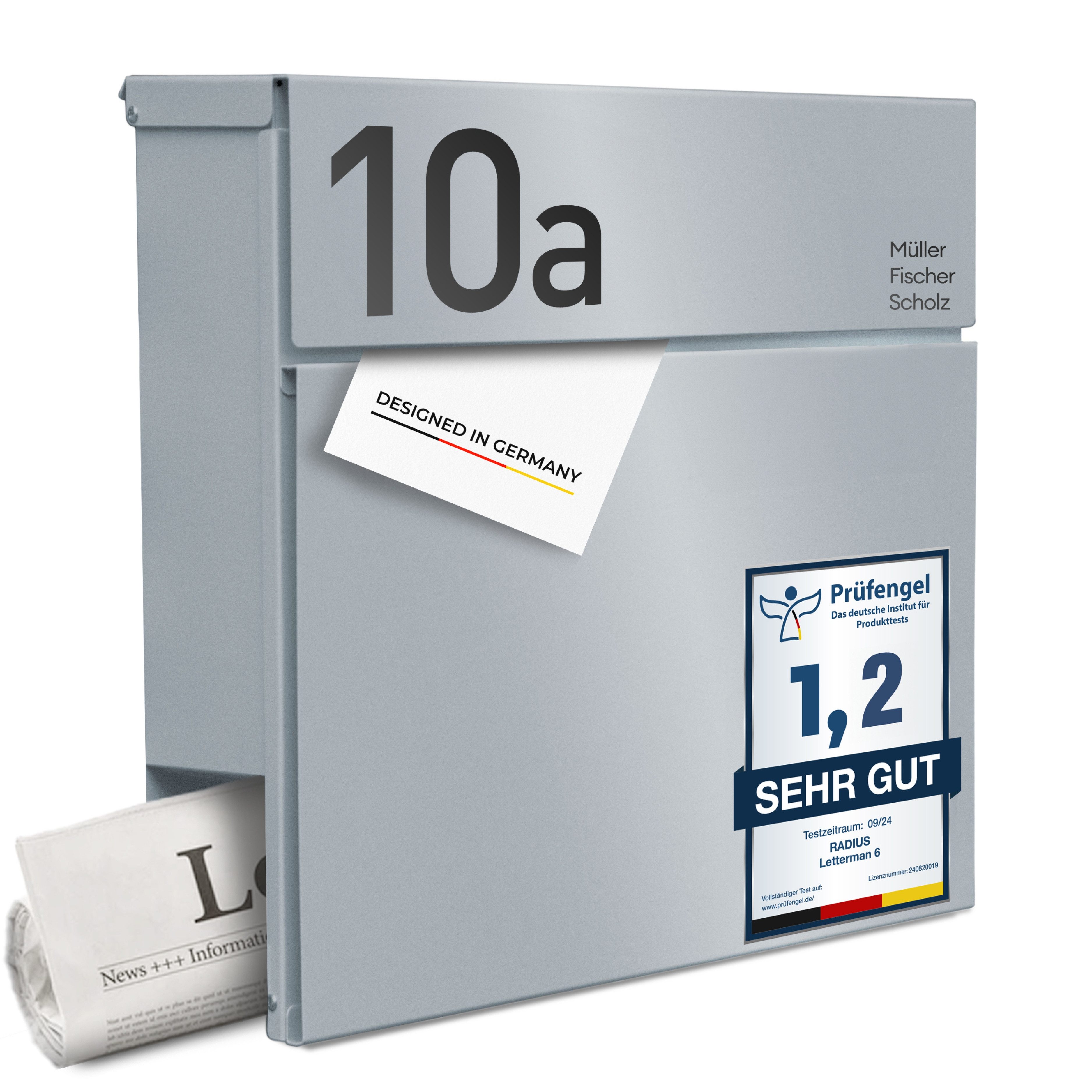 Radius Briefkasten Design Wandriefkasten Letterman 6 Postkasten Wandmontage, mit Zeitungsfach