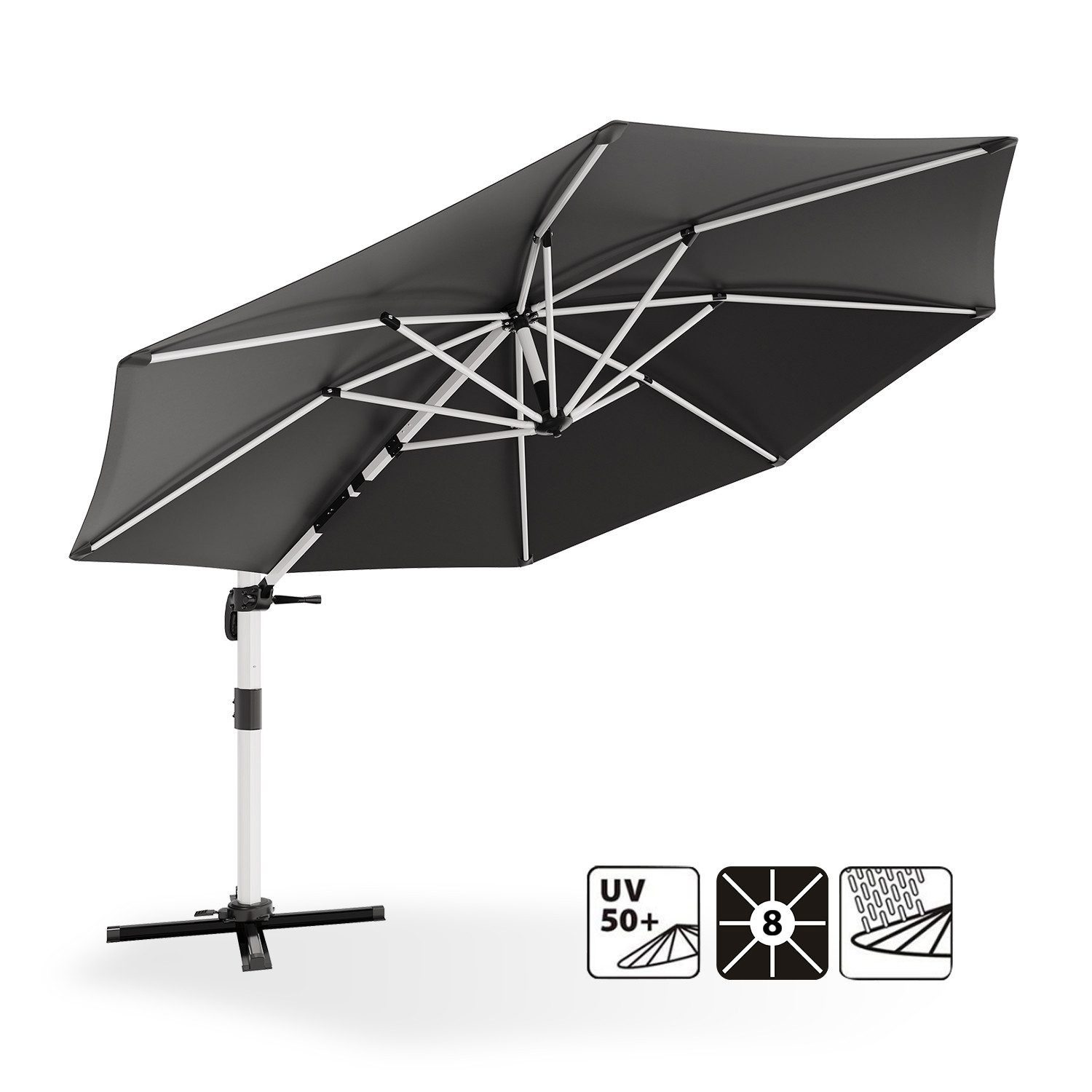 Sonnenschirm Aluminium-Gartensonnenschirm mit Abdeckung, 360° drehbar, 300 cm