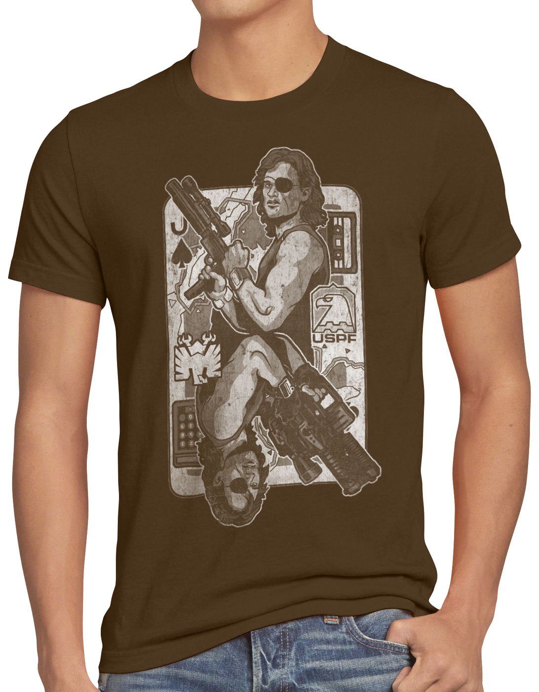 style3 Print-Shirt Herren T-Shirt york Plissken new klapperschlange Snake die braun