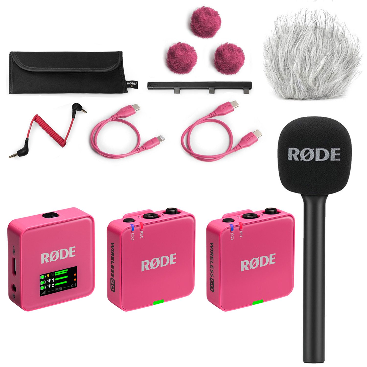 RØDE Rode Mikrofon-Funksystem Wireless GO Gen 3 Pink Interview Set 1 Digitales Aufnahmegerät (Vorteils-Set mit Handadapter und Windschutz)