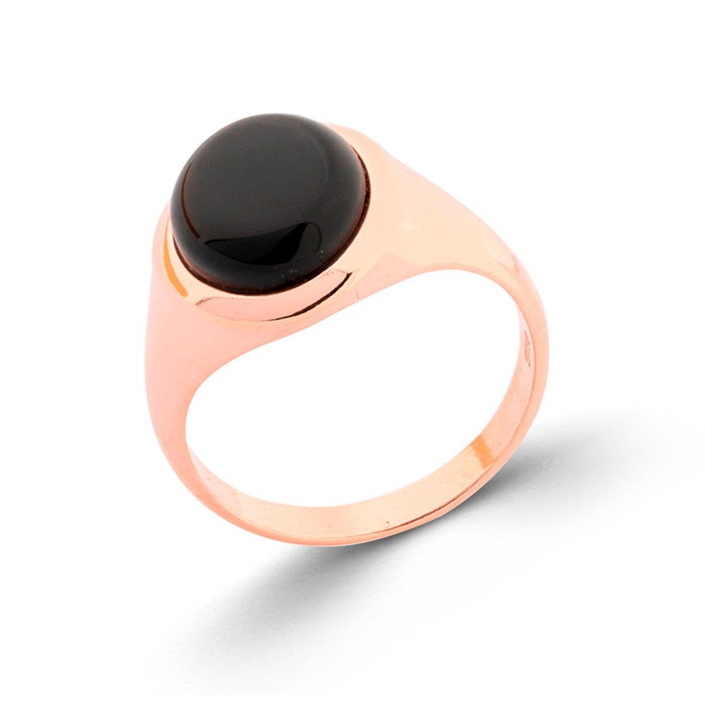 S&A Jewellery Design Silberring aus 925 Silber, rosévergoldet mit schwarzem Onyx (Set, 1-tlg), 925 Sterling Silber Silberschmuck für Damen