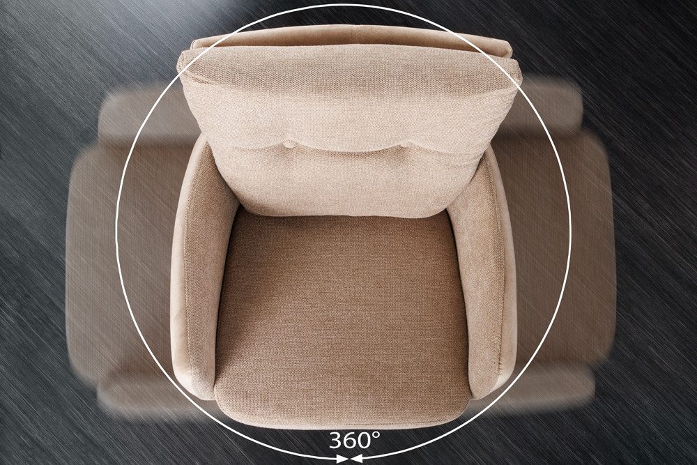 riess-ambiente Barhocker BIG GEORGE beige/schwarz - Samt, drehbar, Metall-Beine, mit Armlehne (Einzelartikel, 1 St), mit Taschenfederkern & Fußablage – ideal für Küchentresen oder Bar