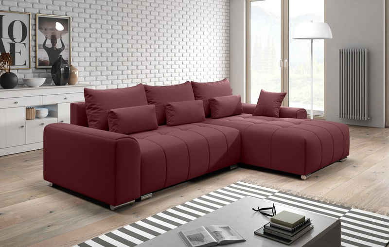 Furnix Ecksofa LORETA Sofa Schlafsofa Eck-Couch mit Schlaffunktion, Bettkasten, Liegefläche 145x205 cm, Made in EU