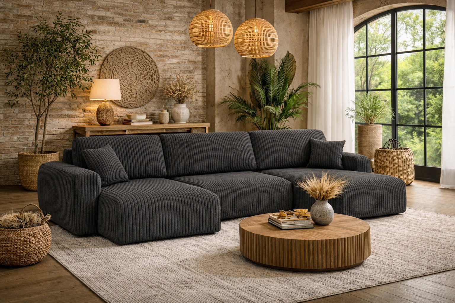 Kaiser Möbel Ecksofa mit Schlaffunktion und Bettkasten Ariel U aus Cordstoff Poso, U-Form,pflegeleichter Cordstoff,hoher Sitzkomfort