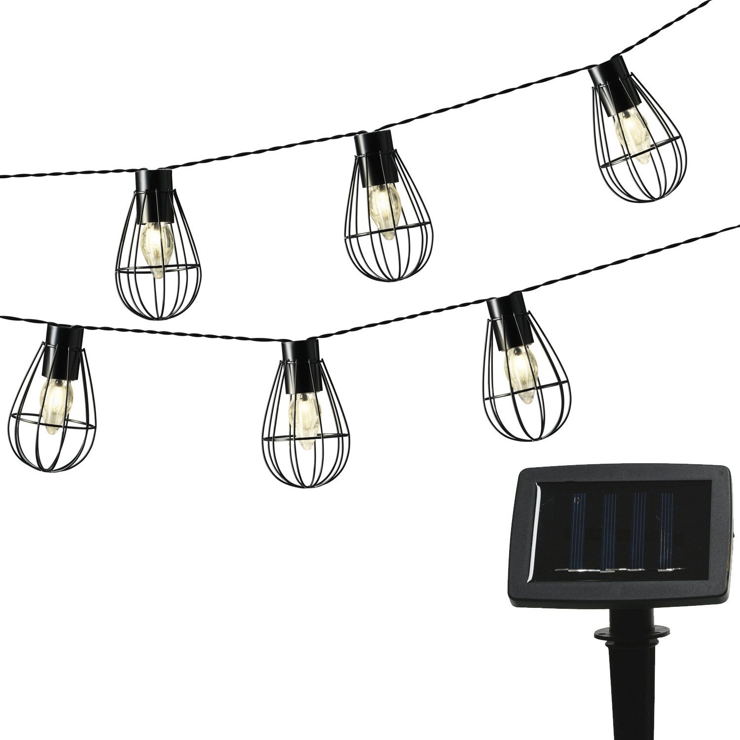MARELIDA LED-Lichterkette LED Solar Lichterkette INDUSTRIAL 8 Gitterlampen Garten Balkon 1,5m, 8-flammig