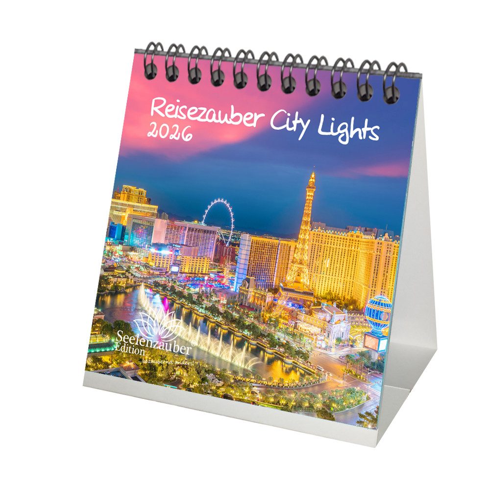 Seelenzauber Tischkalender Städtezauber City Lights Tischkalender 10cm x 10cm für 2026 Städte