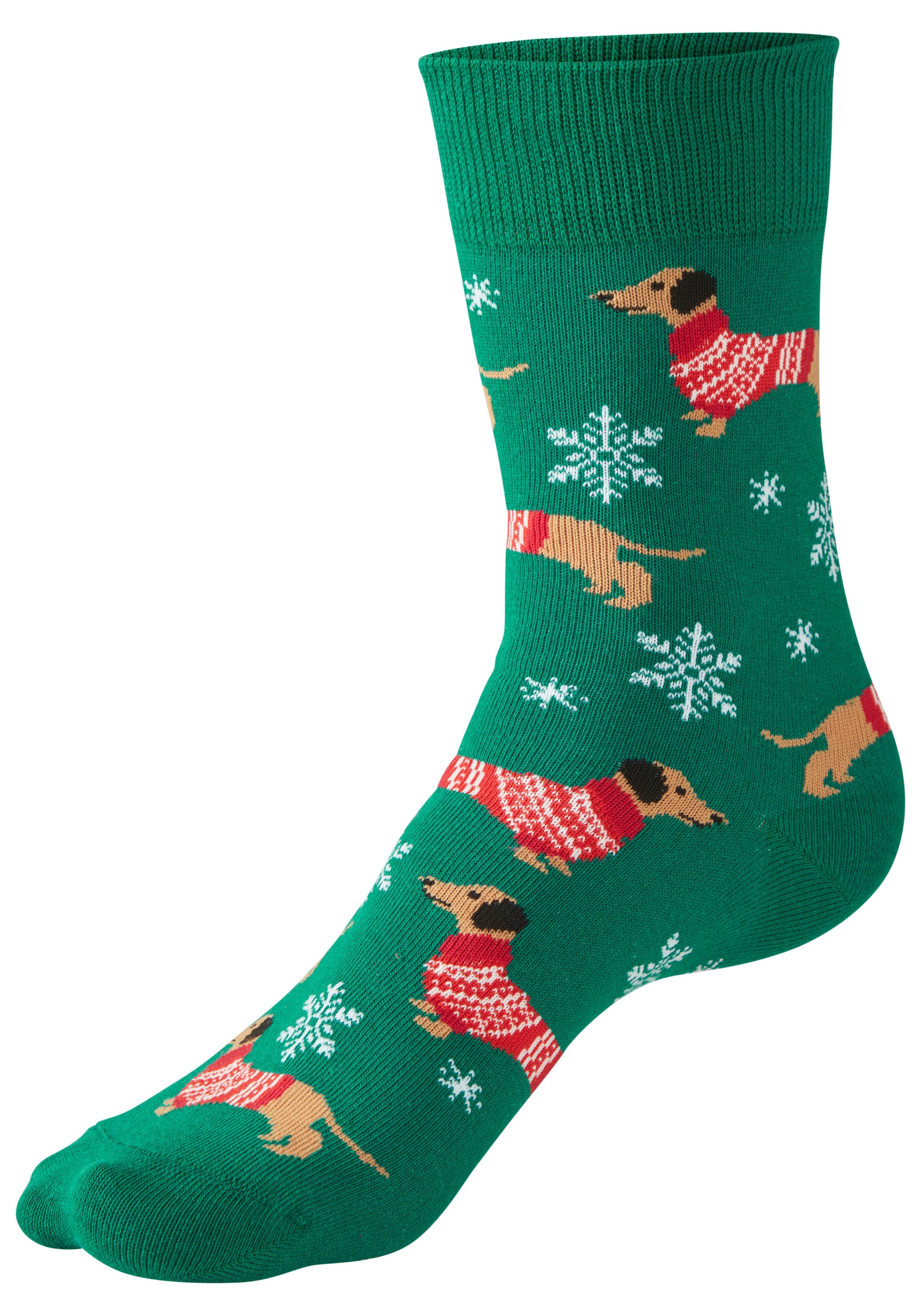 LASCANA Freizeitsocken Damen Weihnachtssocken (Packung, 3-Paar, Gr. 35-38 bis 39-42) mit lustigen Dackelmotiven – Bild 5 von 5