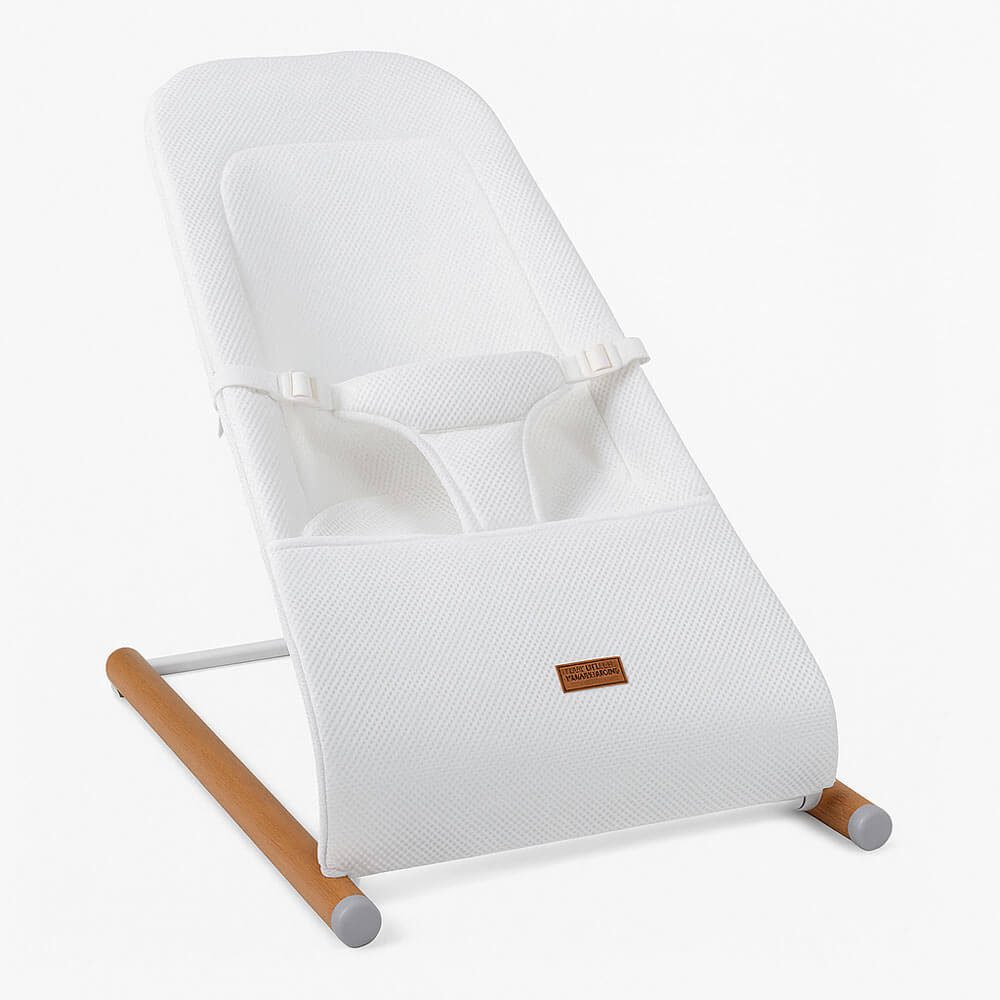 CHILDHOME Baby Bouncer, Baby Bouncer Rocking Chair Infant Baby Swing Wood Steel White